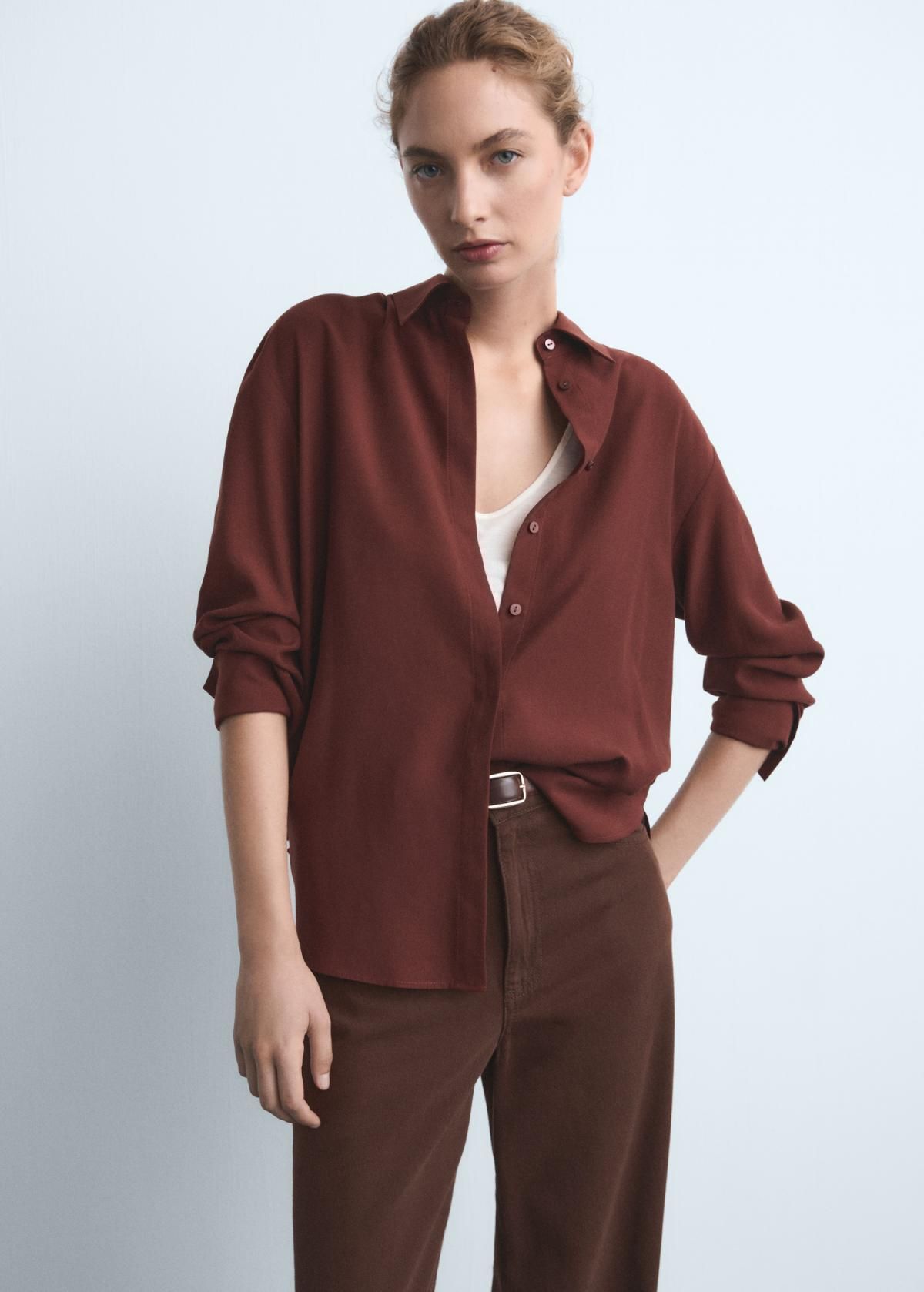 망고 트렌디 하이웨이스트 와이드핏 데님 팬츠 17046350 CHOCOLATE - 상세 이미지 4