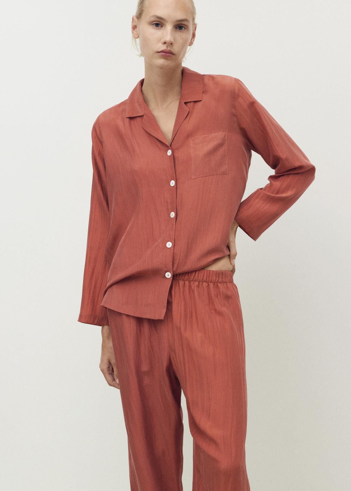 망고 테크니컬 실크 와이드 팬츠 17074126 NARANJA TOSTADO - 상세 이미지 4