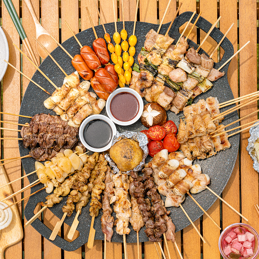 캠핑 닭꼬치 모듬꼬치 800g (24꼬치) 염통 닭껍질 순살 파닭 은행 마늘 - 상품 이미지