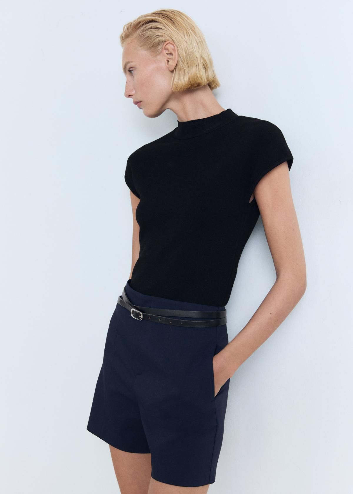 망고 오피스 하이웨이스트 테일러드 반바지 17081155 AZUL MARINO - 상세 이미지 2