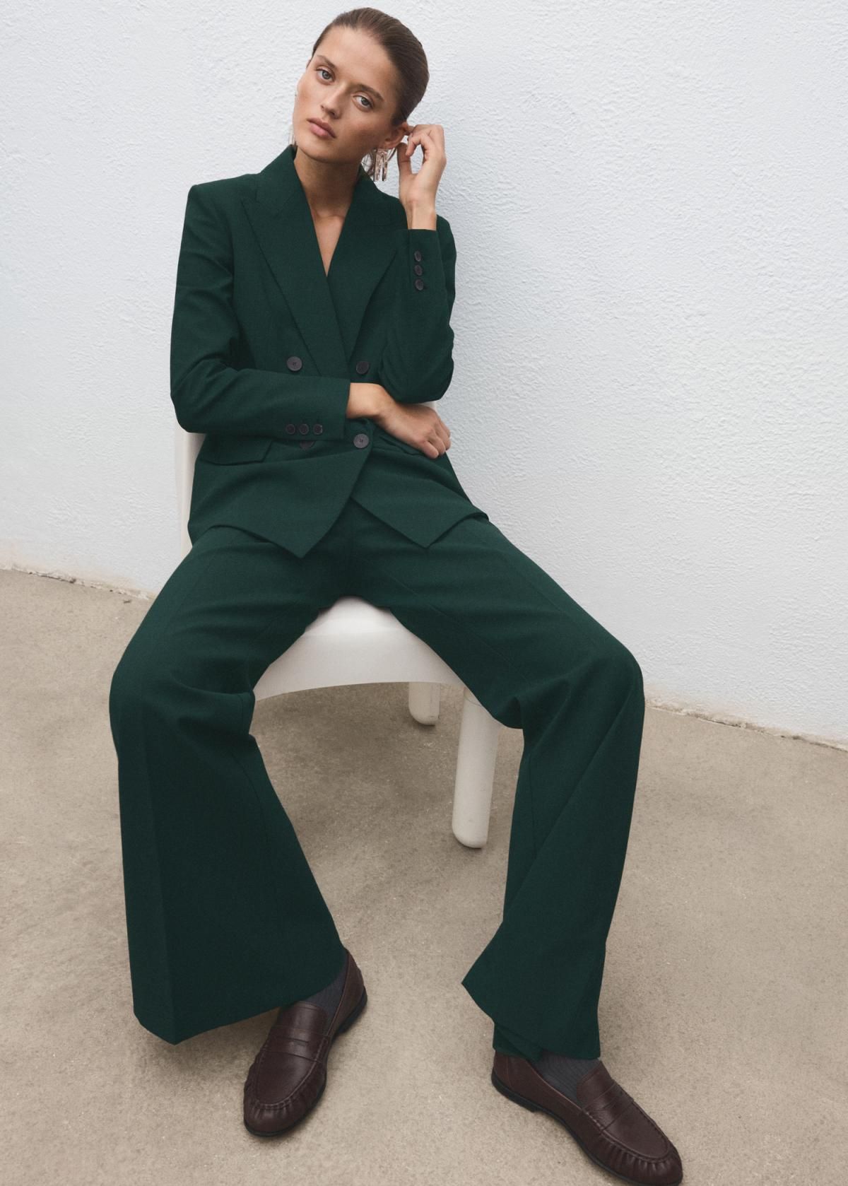 망고 테일러드 플레어 팬츠 하이웨이스트 울믹스 17099210 VERDE - 상세 이미지 5