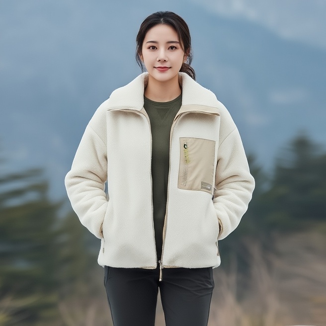 네파 겨울 여자 스탠드 카라 아웃도어 기모안감 플리스 퀼팅 뽀글이 자켓 - 상품 이미지