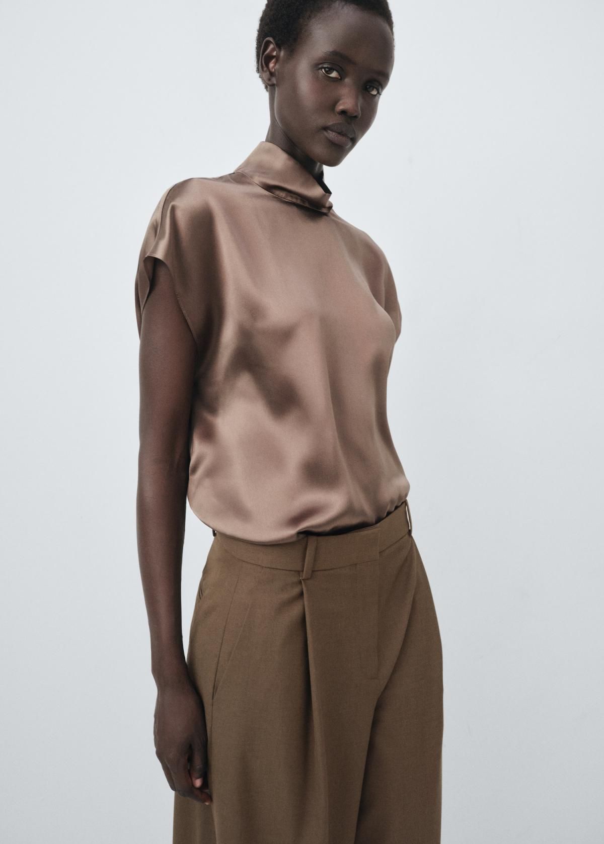 망고 테크니컬 울블렌드 스트레이트핏 핀턱 슬랙스 팬츠 17006366 MARRON MEDIO - 상세 이미지 4