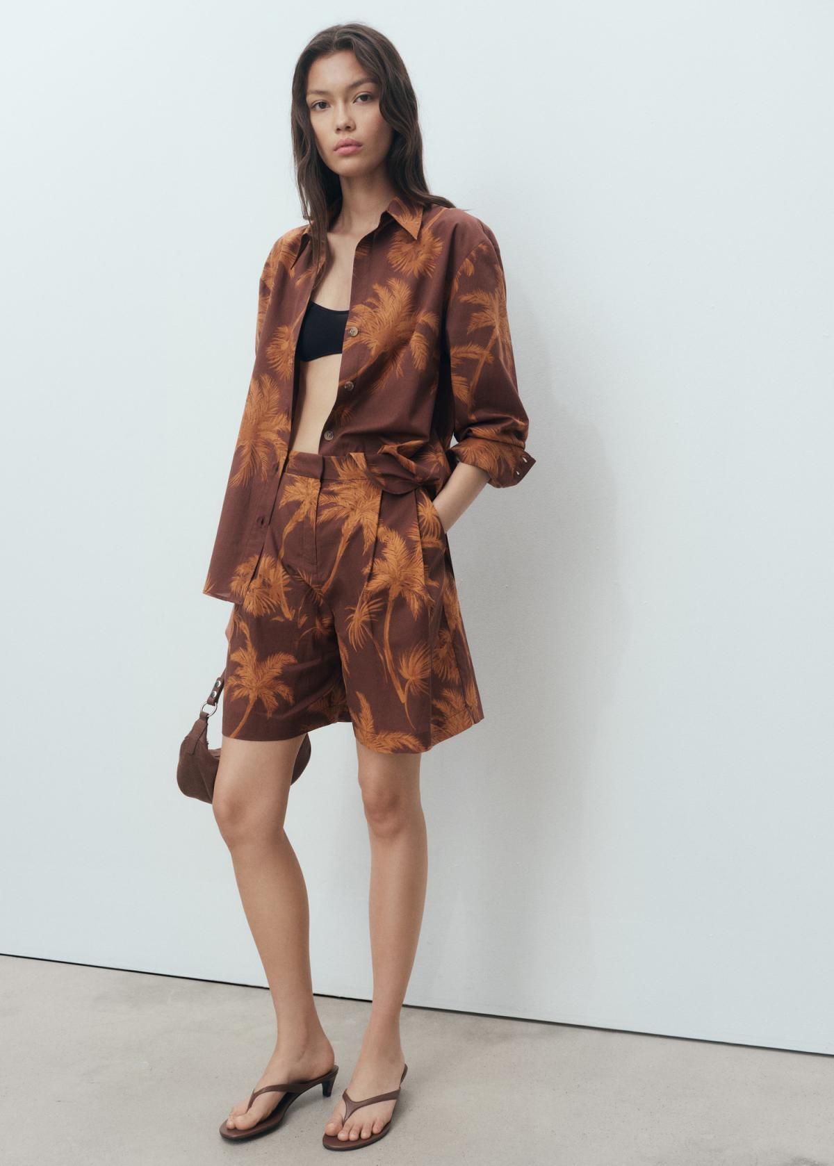 망고 트로피컬 프린트 코튼 반바지 17092901 MARRON - 상세 이미지 3