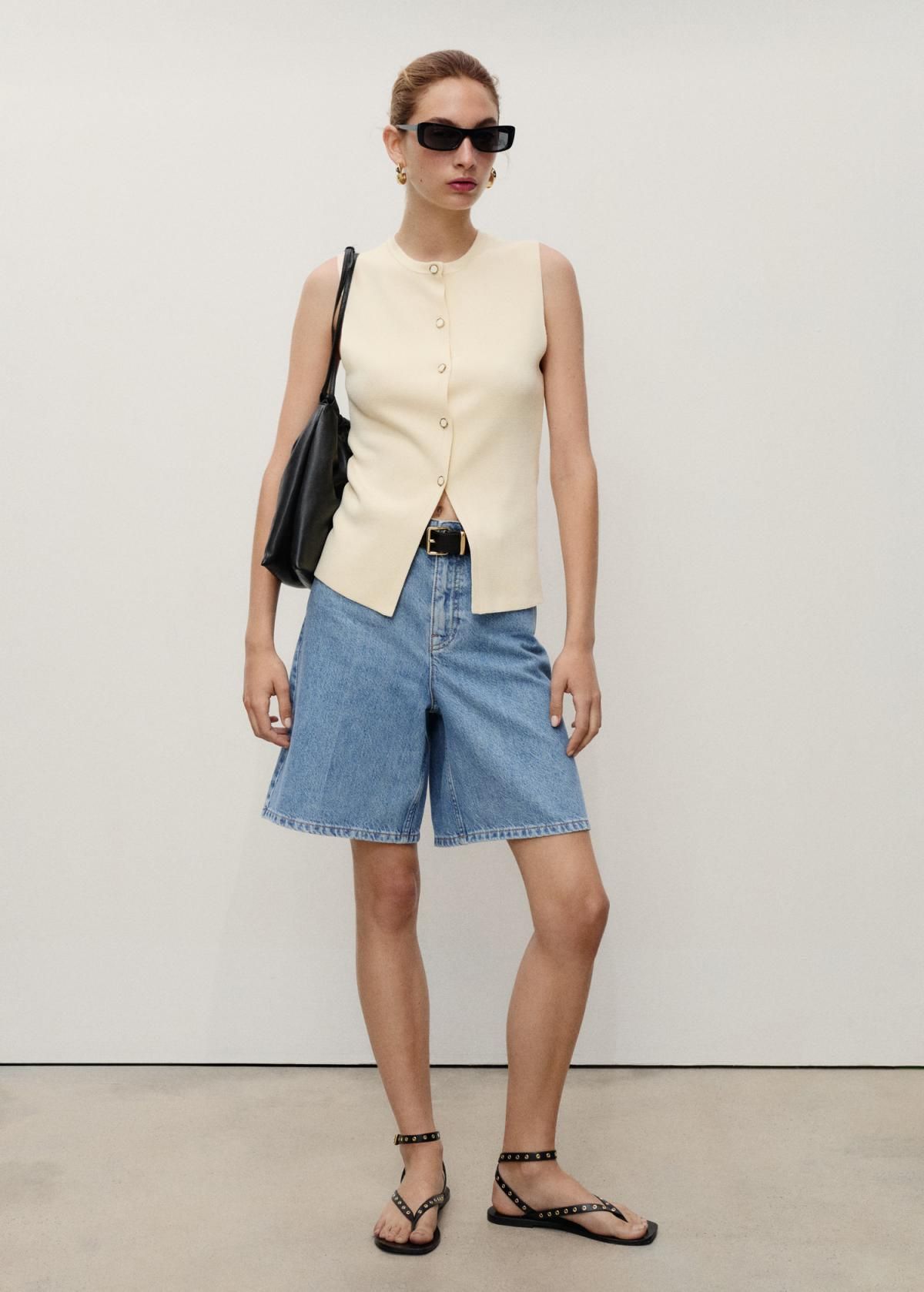 망고 하이웨이스트 데님 스트레이트핏 반바지 17071518 AZUL MEDIO - 상세 이미지 3