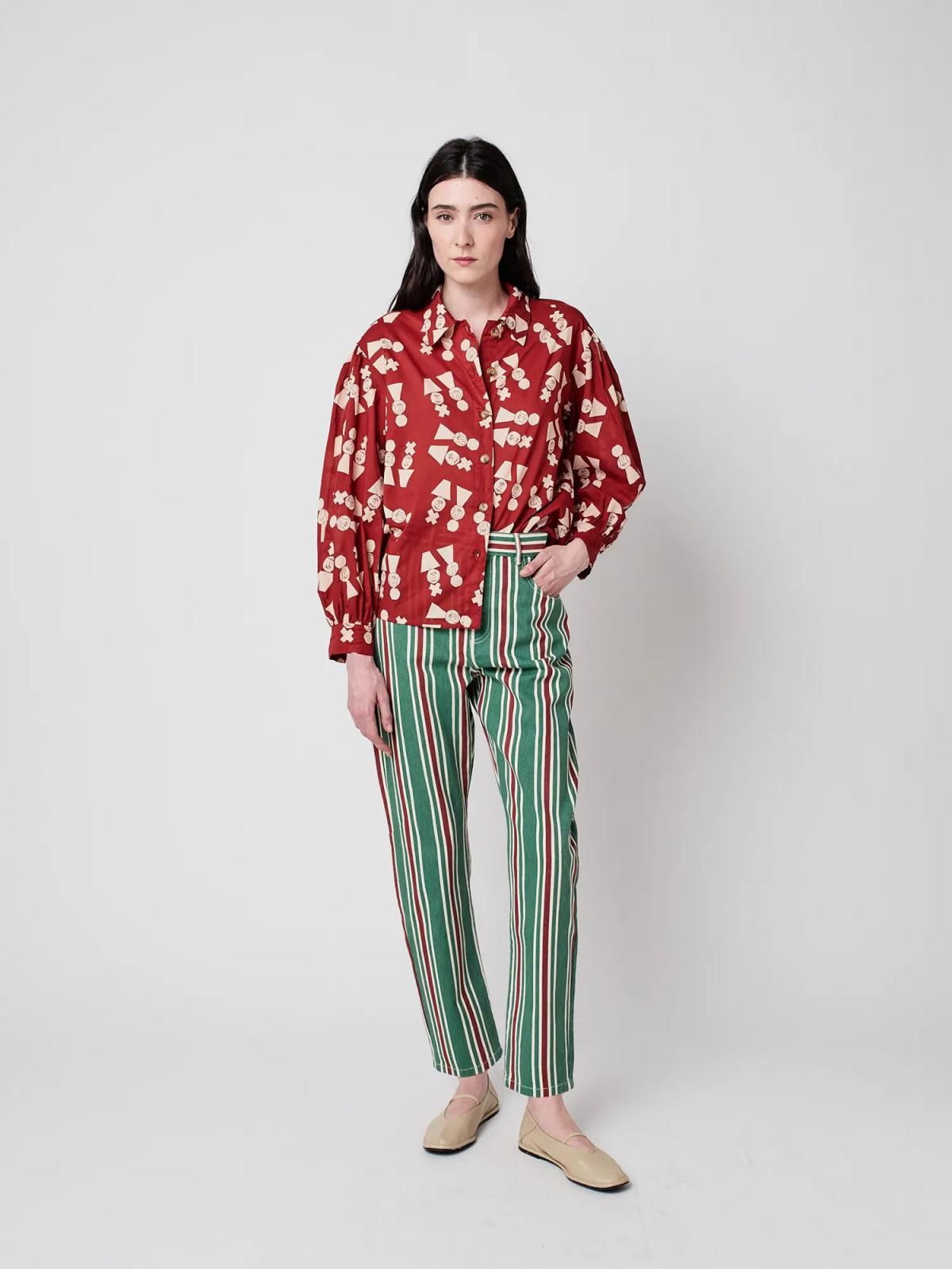 보보쇼즈 오가닉코튼 버건디 프린트 루즈핏 긴팔 셔츠 B225TD003 ONE COLOR - 상세 이미지 4
