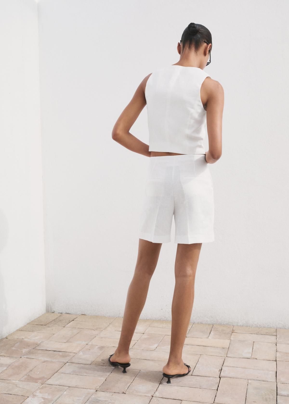 망고 스트레이트 미드라이즈 리넨 반바지 17091248 BLANCO ROTO - 상세 이미지 4