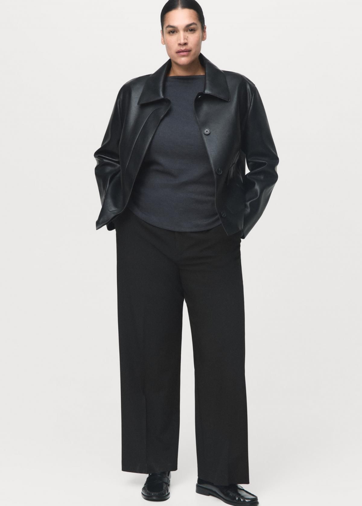 망고 미디 크롭 슬랙스 스트레이트핏 하이웨이스트 팬츠 17087128 NEGRO - 상세 이미지 4