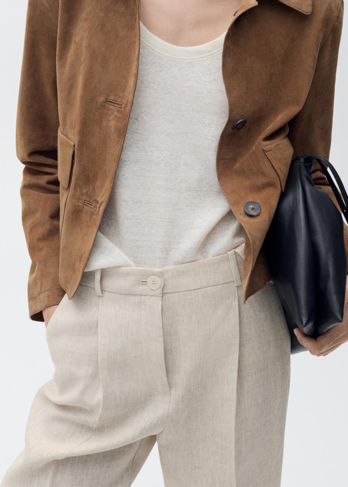 망고 린넨 하이웨이스트 테크니컬 크롭 팬츠 87047694 BEIGE - 상세 이미지 4