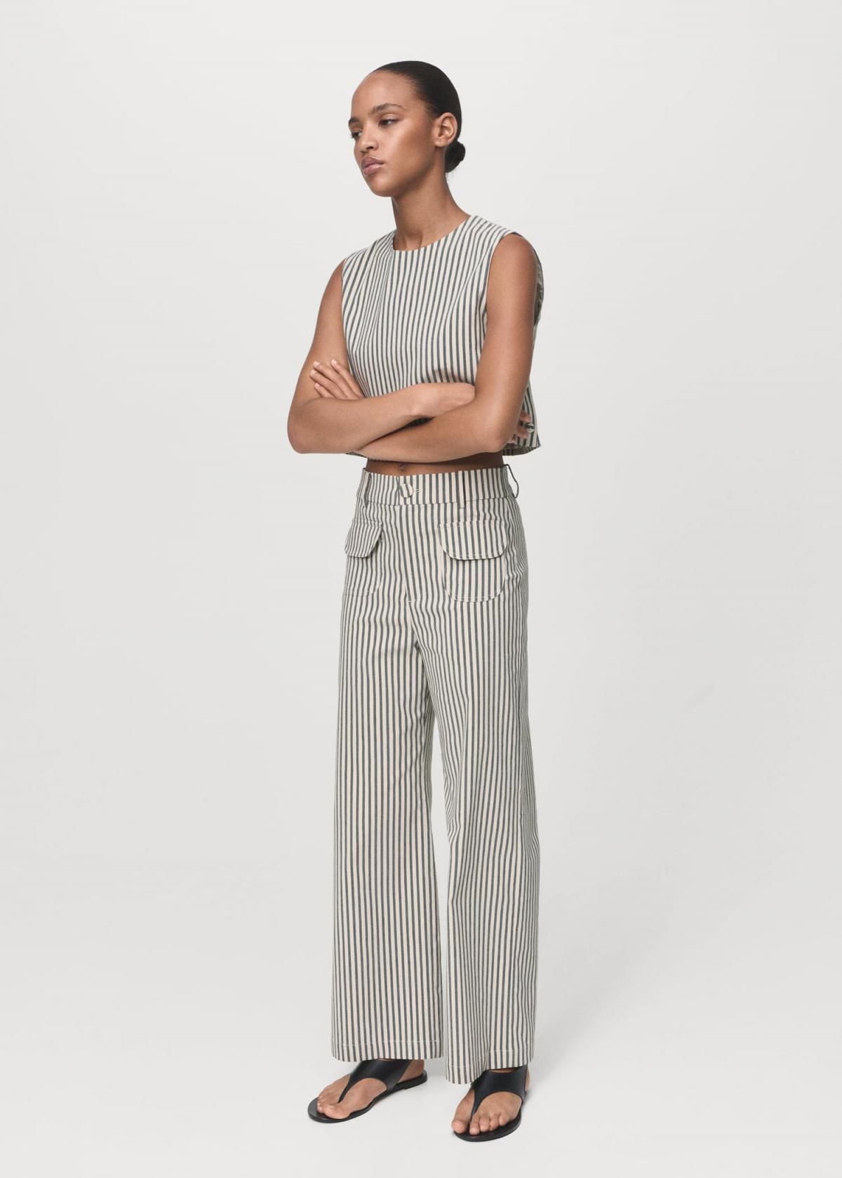 망고 스트라이프 하이웨스트 와이드 슬랙스 팬츠 17014152 CRUDO - 상세 이미지 2