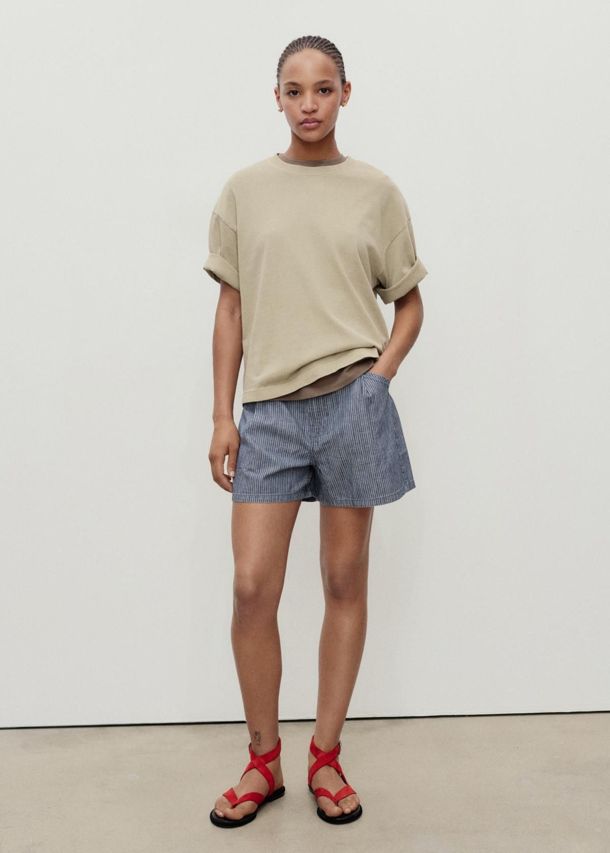 망고 데님 스트라이프 핀턱 쇼츠 17062901 AZUL - 상세 이미지 3