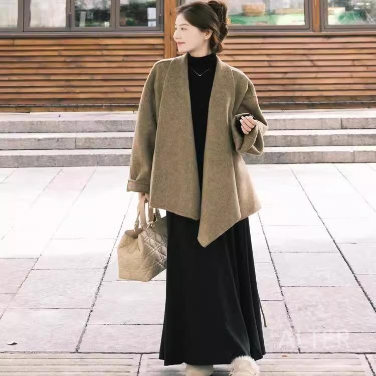 빅사이즈 모직코트 통통녀 날씬핏 자켓 케이프 숄 세련된 모직 코트 M 40-50kg - 상세 이미지 5