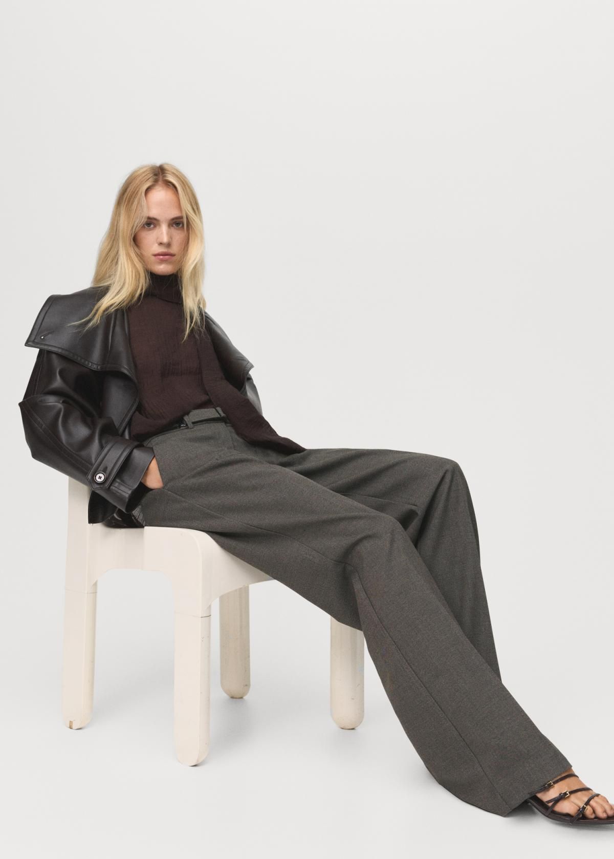 망고 테일러드 벨트 와이드 슬랙스 팬츠 17097788 MARRON - 상세 이미지 5