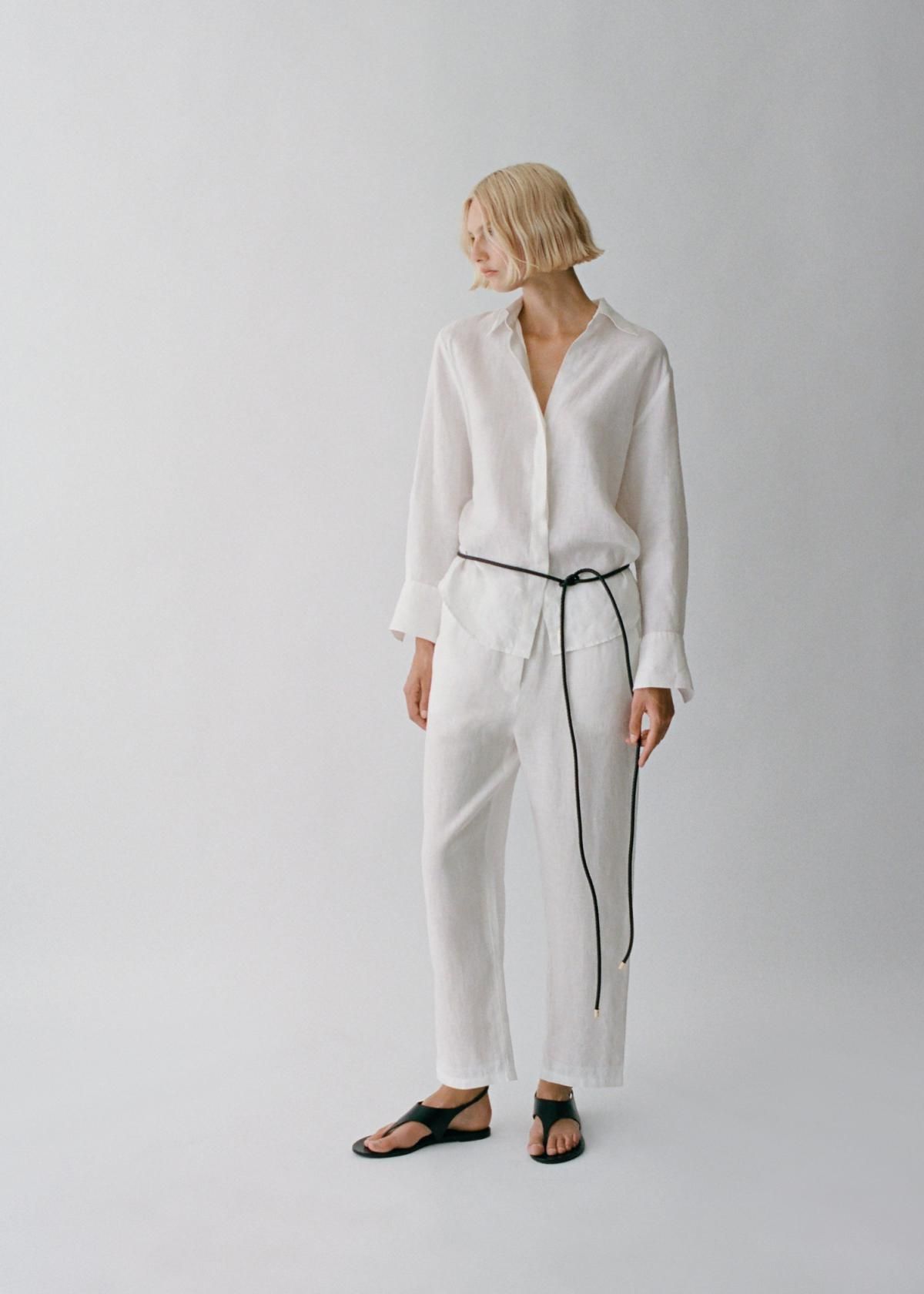 망고 린넨 하이웨이스트 스트레이트 팬츠 87089062 BLANCO ROTO - 상세 이미지 5