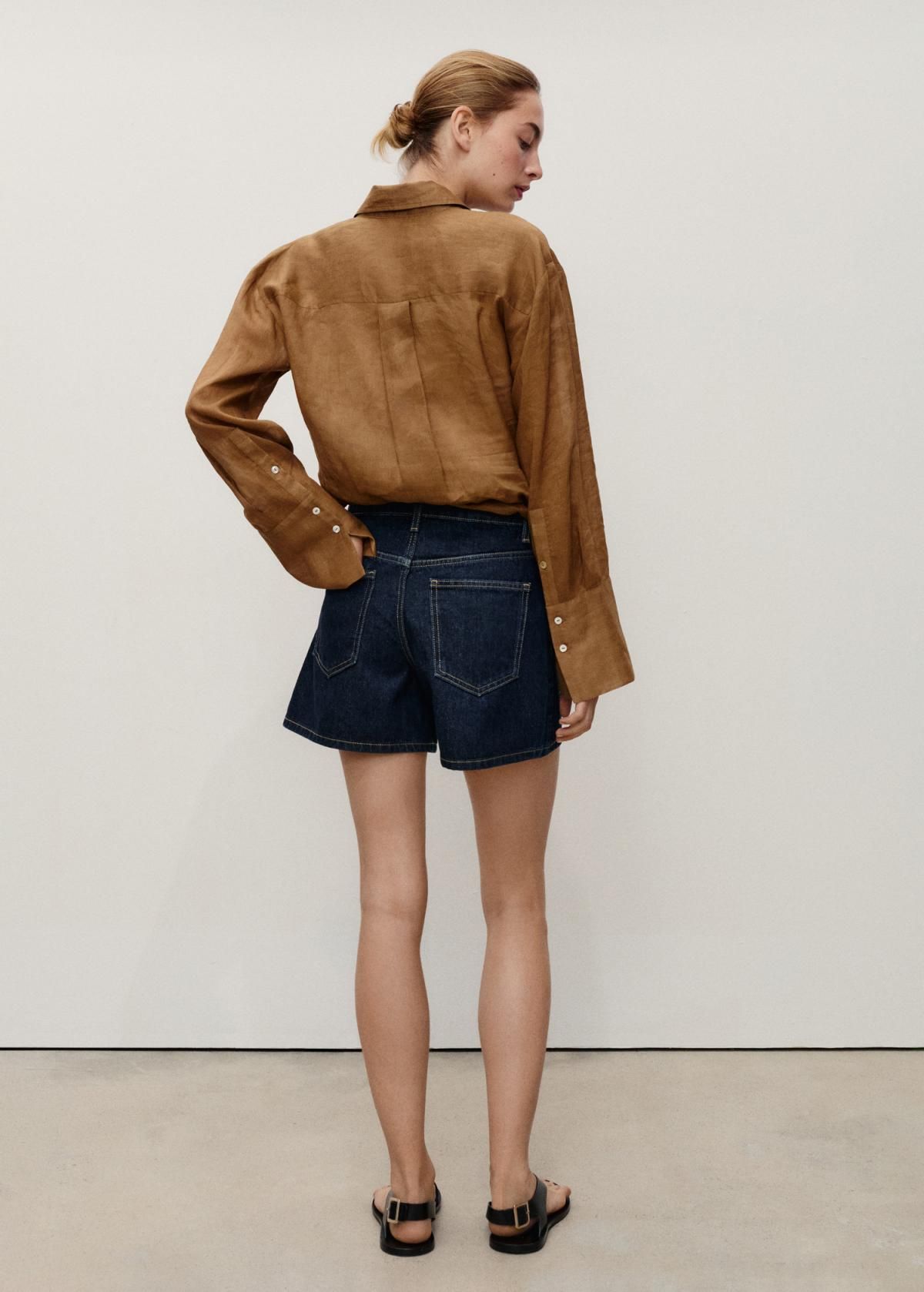 망고 하이웨이스트 데님 스트레이트 핏 쇼츠 17051188 AZUL - 상세 이미지 4