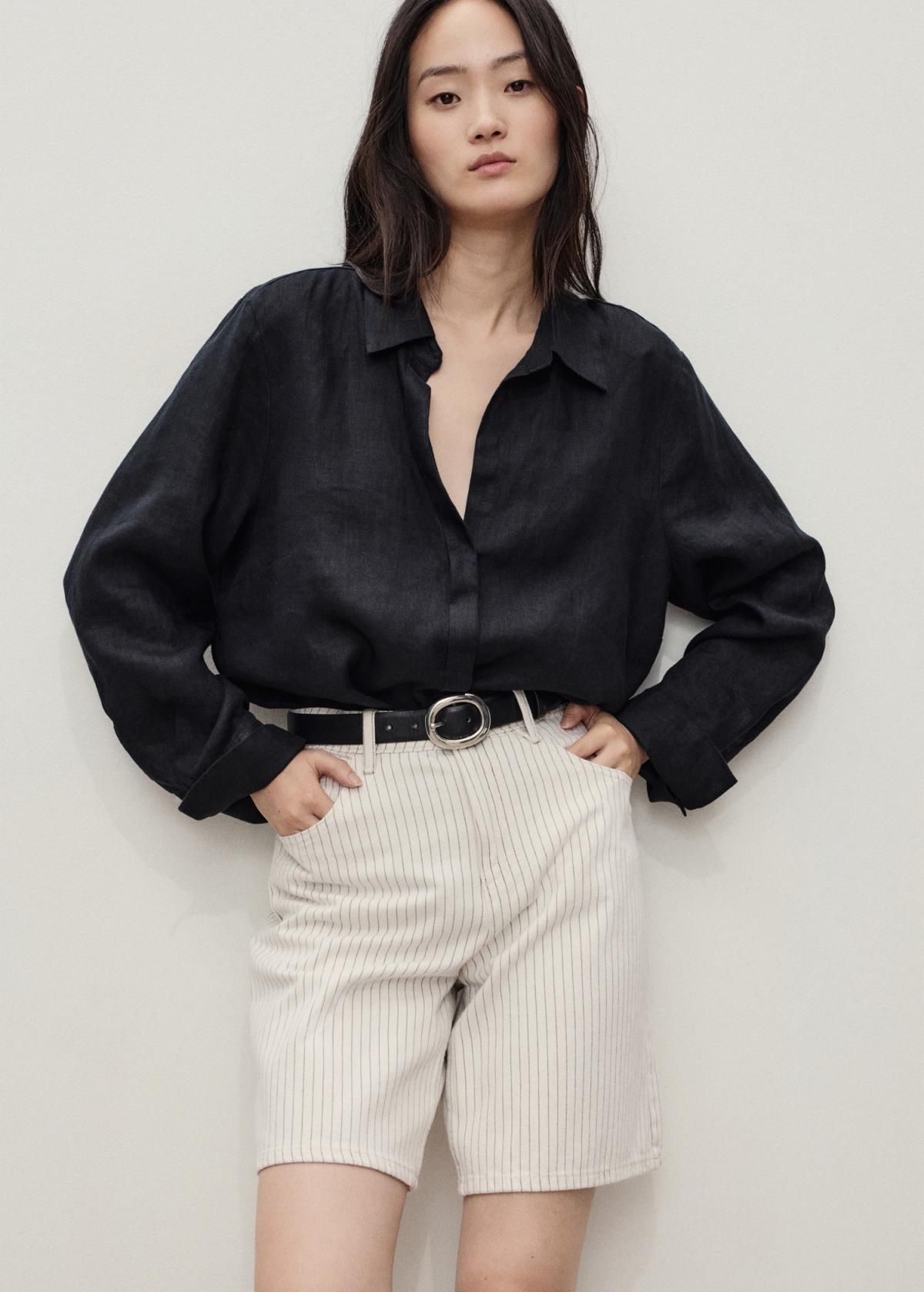 망고 스트라이프 하이웨이스트 데님 버뮤다 팬츠 17081177 BLANCO ROTO - 상세 이미지 5