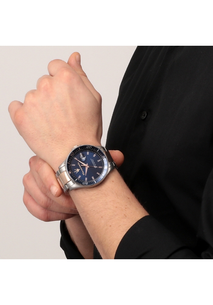 [Italian Design] 마세라티 남자 SFIDA 메탈 클래식 손목 패션 방수 아날로그 야광시계 블루/로즈골드