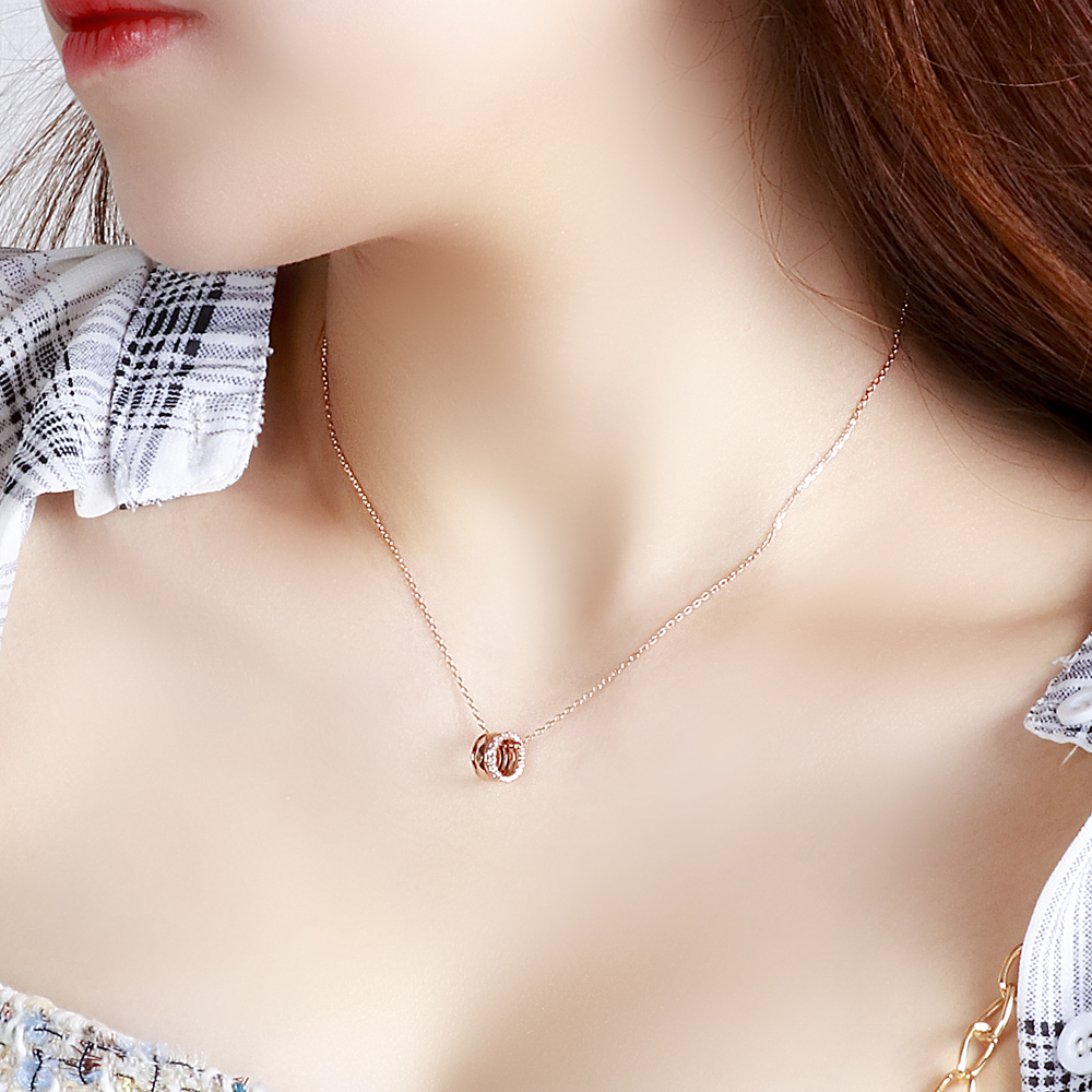 14K 18K 원통 목걸이 큐빅 다이아 커팅 링 두줄 펜던트 금 분리형 투라인 이미지 8