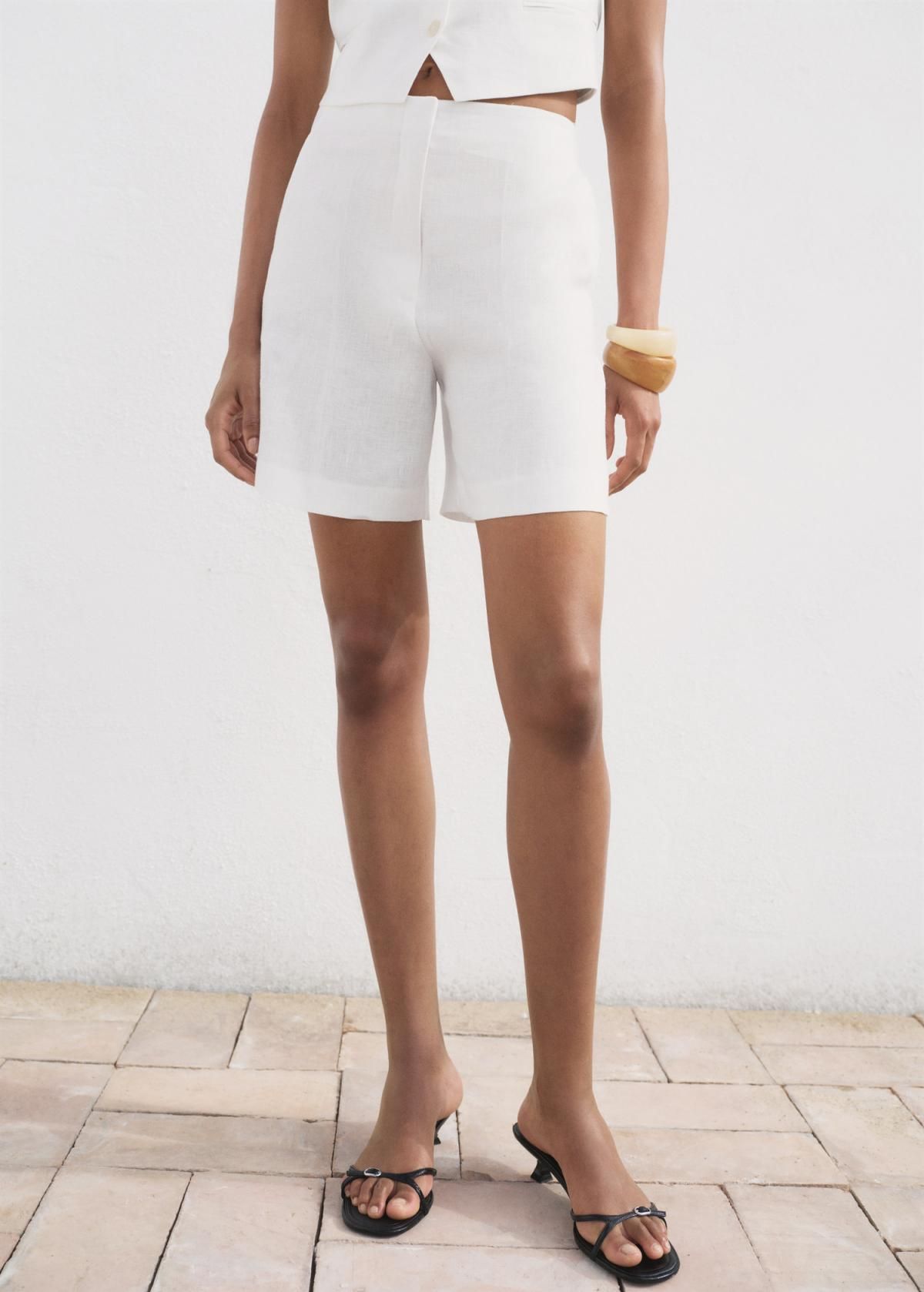 망고 스트레이트 미드라이즈 리넨 반바지 17091248 BLANCO ROTO - 상세 이미지 2