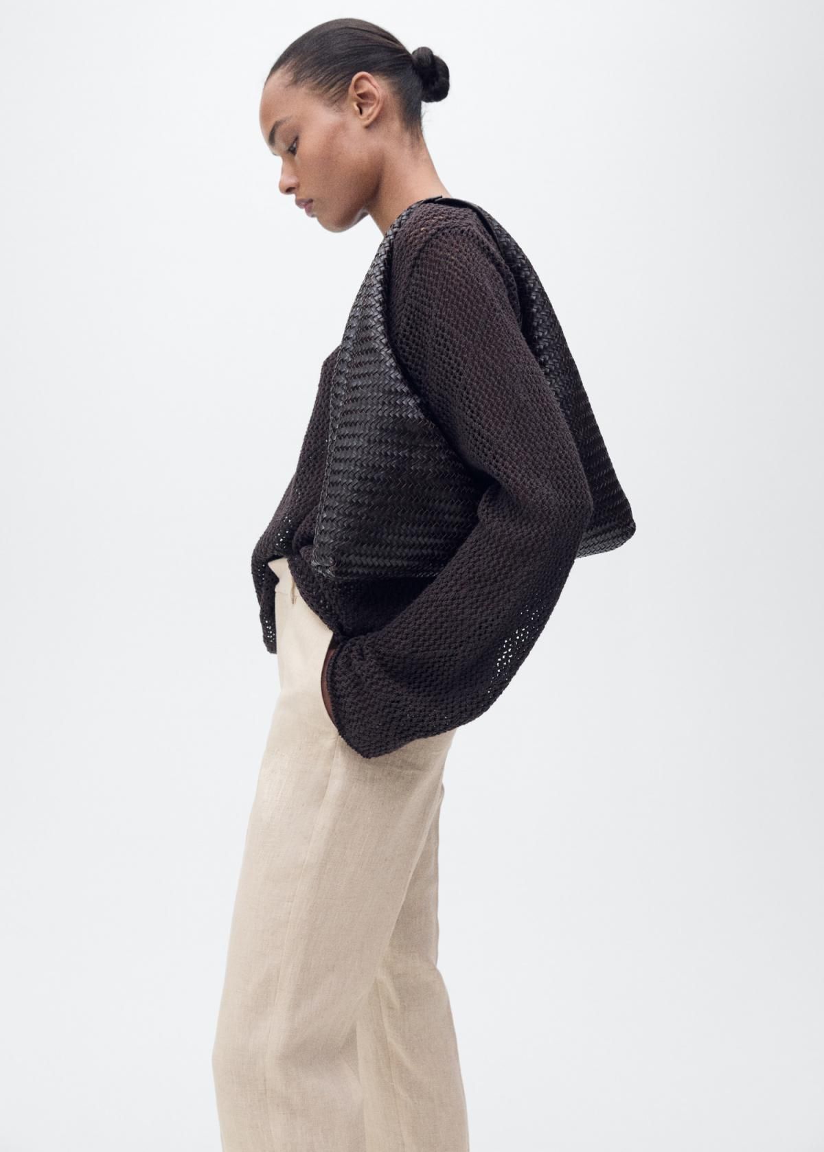 망고 린넨 테일러드 하이웨이스트 슬랙스 팬츠 87087162 GRIS CLARO/PASTEL - 상세 이미지 4