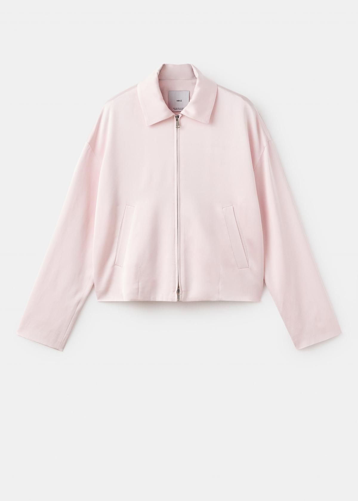 망고 새틴 크롭 집업 재킷 17056361 ROSA PASTEL - 메인 이미지