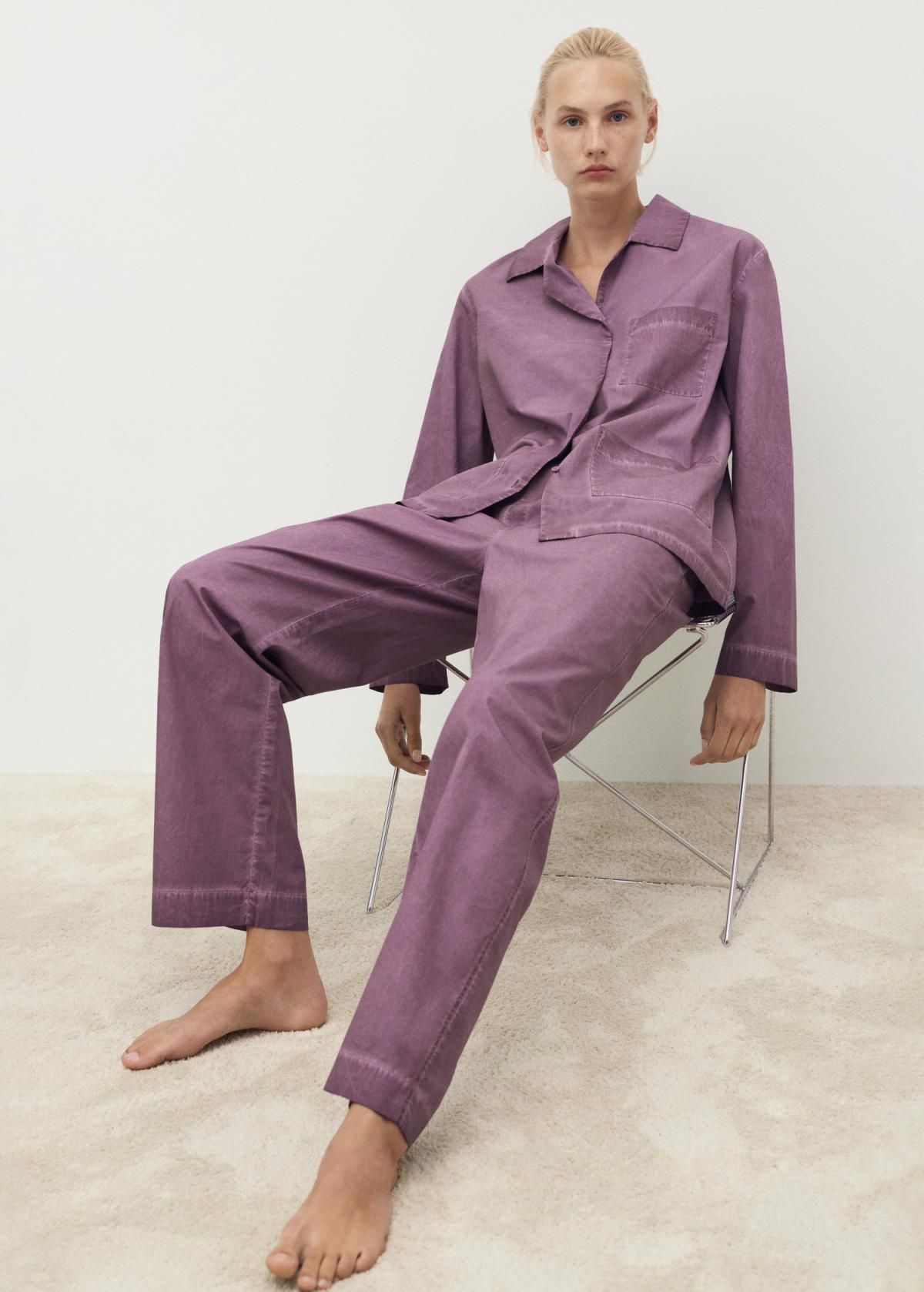 망고 코튼 가먼트다이 스트레이트핏 홈웨어 팬츠 17014112 CIRUELA - 상세 이미지 5