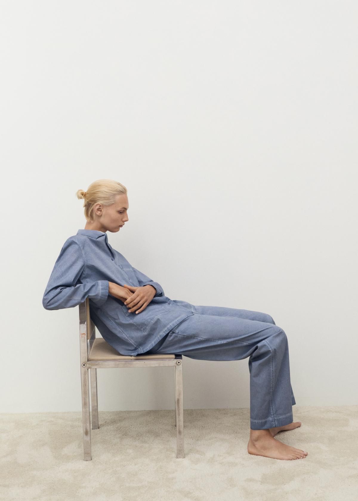 망고 코튼 가먼트다이 스트레이트 롱 팬츠 17014112 AZUL TINTA - 상세 이미지 5