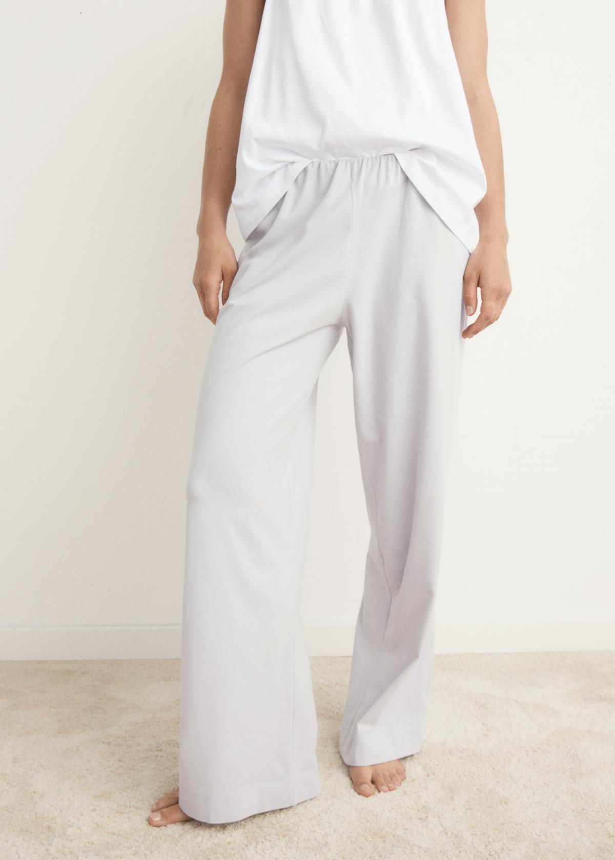 망고 라이트웨이트 플루이드 코튼 와이드 팬츠 17081539 GRIS CLARO/PASTEL - 상품 이미지