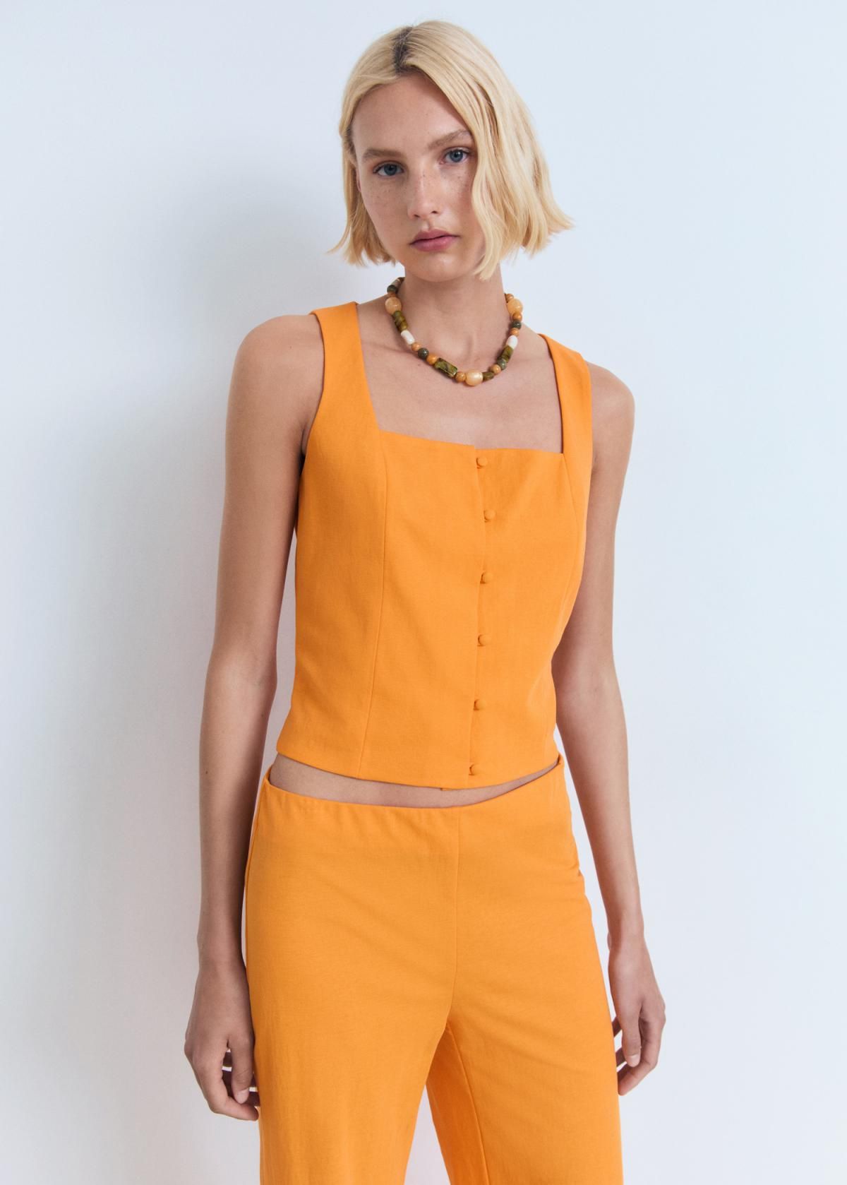 망고 플루이드 슬림핏 와이드 오렌지 밴딩 팬츠 17051238 NARANJA - 상세 이미지 4