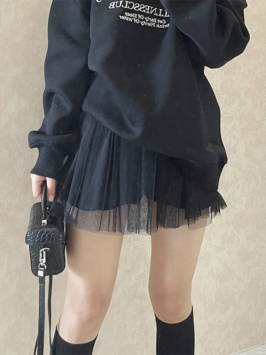 망사 샤스커트 미니 플라워 에이라인 그라데이션 바캉스 러플 시스루 플레어 팬츠 파티룩 화이트 35cm 프리 사이즈 모델 착용 - 상세 이미지 5