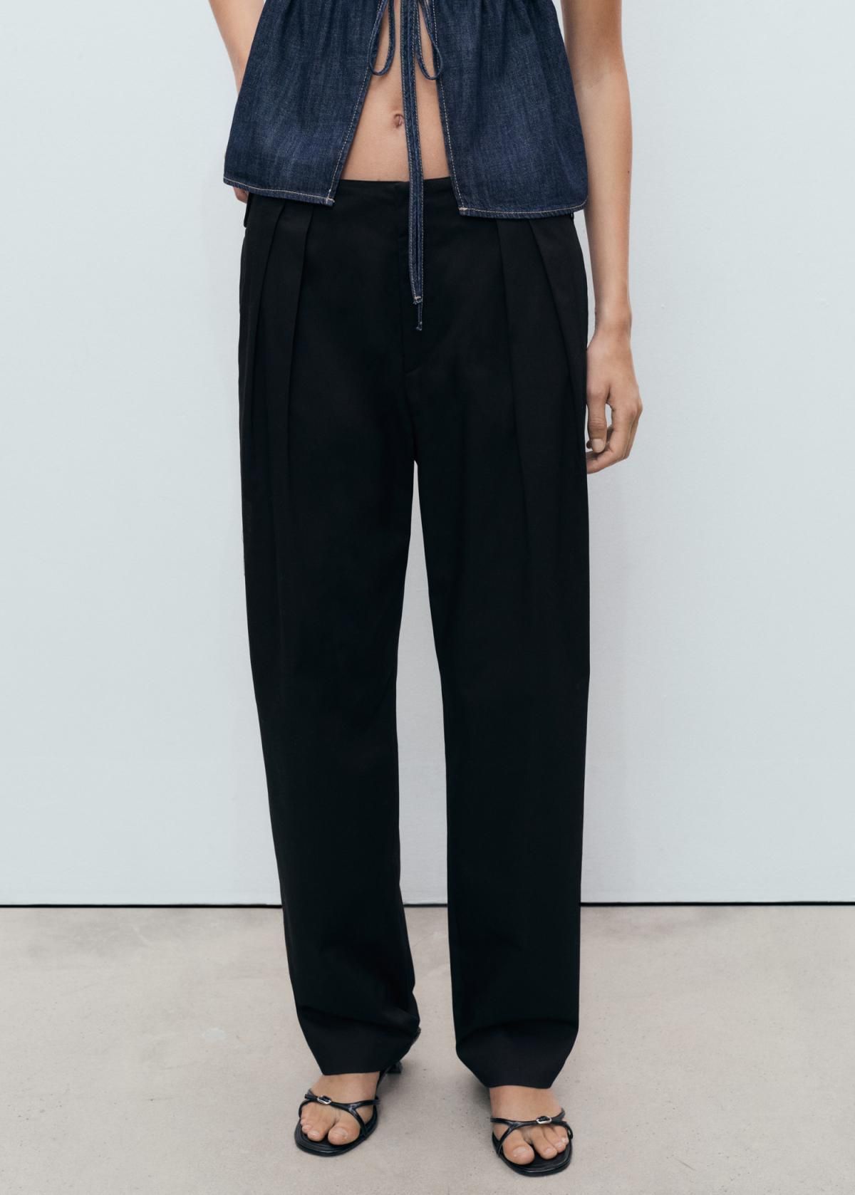 망고 코튼 스트레이트핏 버튼 디테일 롱 팬츠 17083331 NEGRO - 상품 이미지