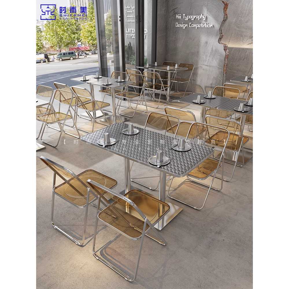 레트로 테이블 사각 카페 레스토랑 스테인리스 식탁 70cm - 상세 이미지 3