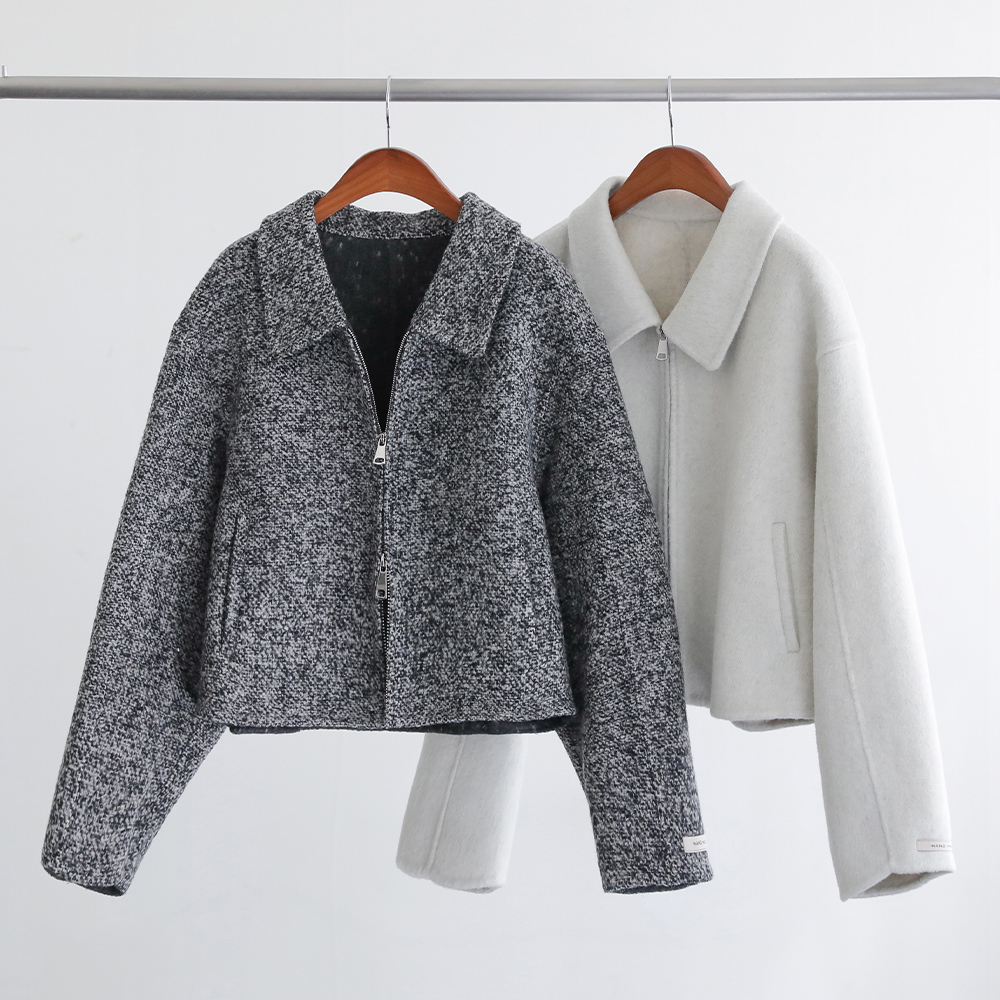 피어리 보카시 프리미엄 울100 투웨이 핸드메이드 세미크롭 자켓