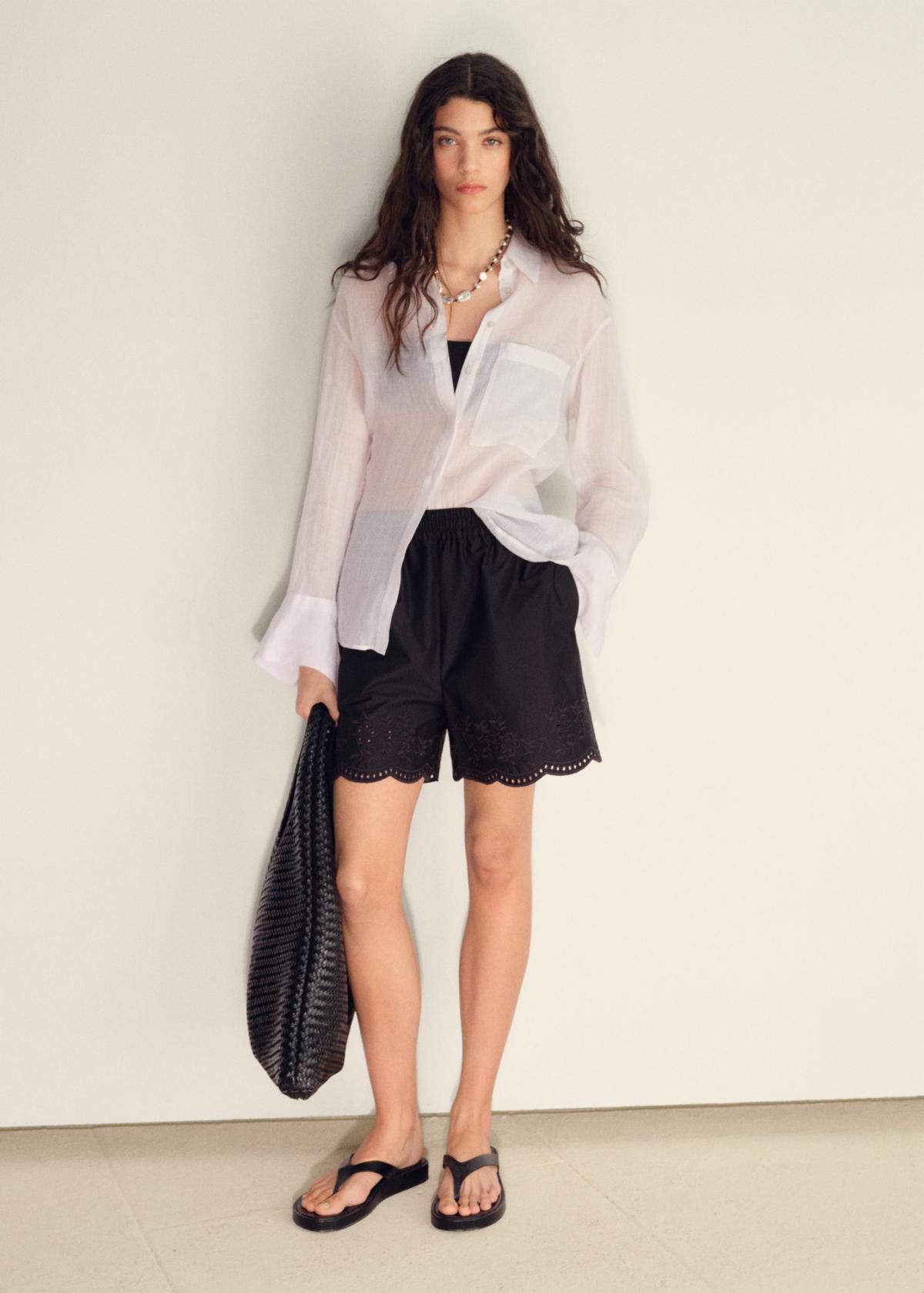 망고 테크니컬 새틴 엣지 자수 밑단 반바지 17051168 NEGRO - 상세 이미지 3