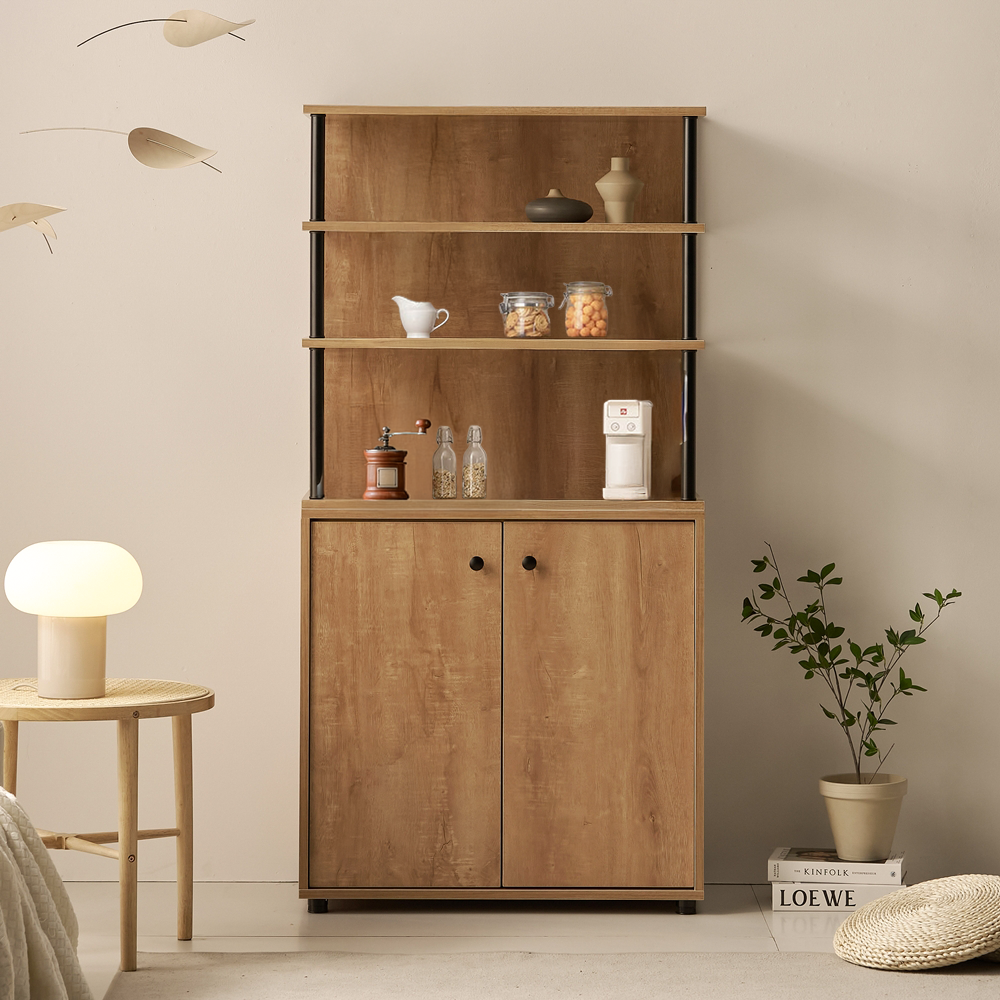 세렌 홈카페장 홈바장 인테리어 식기장 주방보조수납장 그릇장식장 800x400x1600mm, 5단, 오크