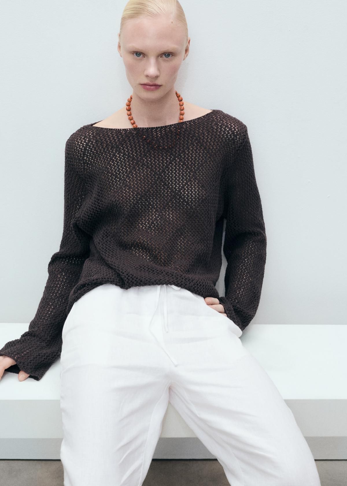 망고 린넨 하이웨이스트 스트레이트 팬츠 87089062 BLANCO ROTO - 상세 이미지 4