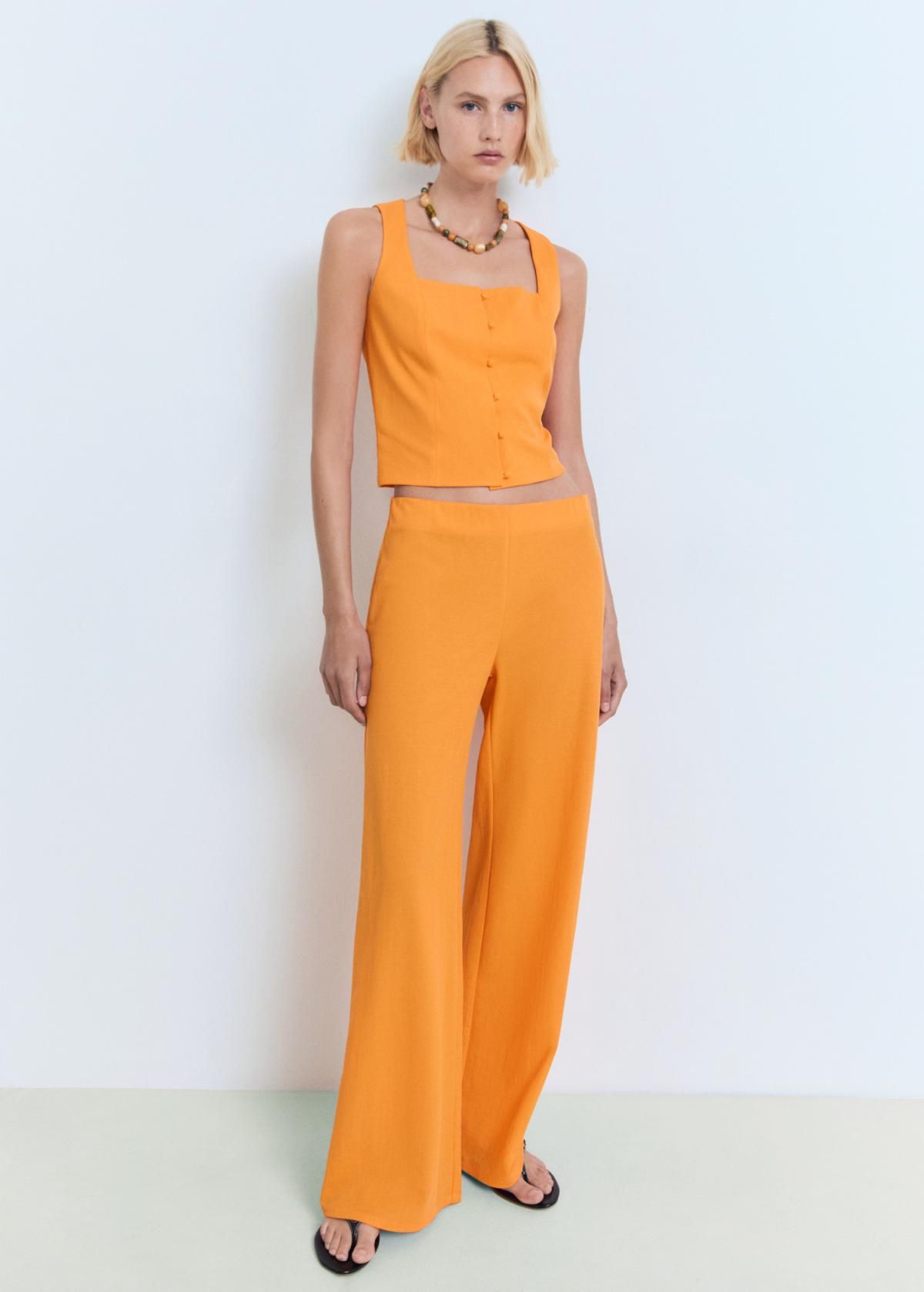 망고 플루이드 슬림핏 와이드 오렌지 밴딩 팬츠 17051238 NARANJA - 상세 이미지 2