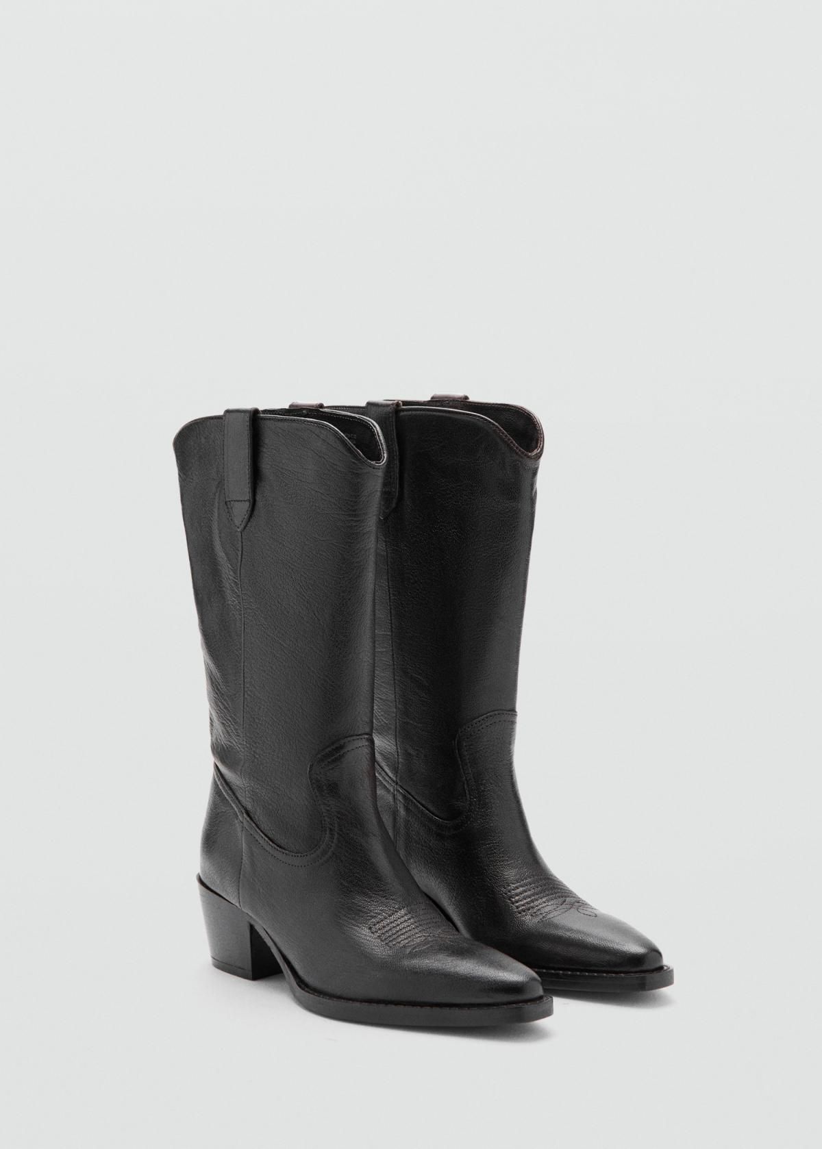 망고 웨스턴 레더 블록힐 미들부츠 블랙 17058635 CHOCOLATE - 상세 이미지 3