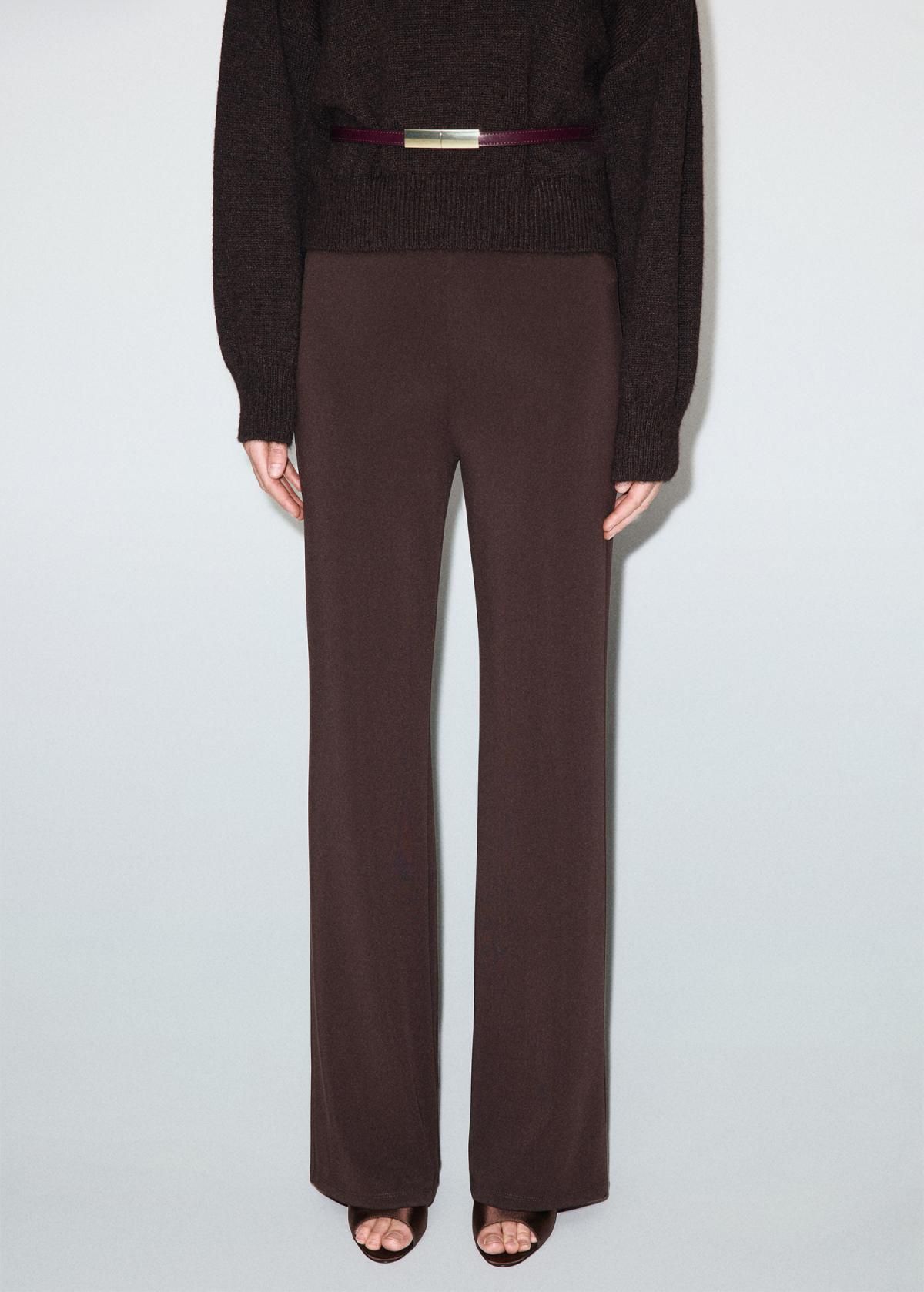 망고 엘라스틱 웨이스트 스트레이트 롱 슬랙스 팬츠 17059109 MARRON - 상품 이미지