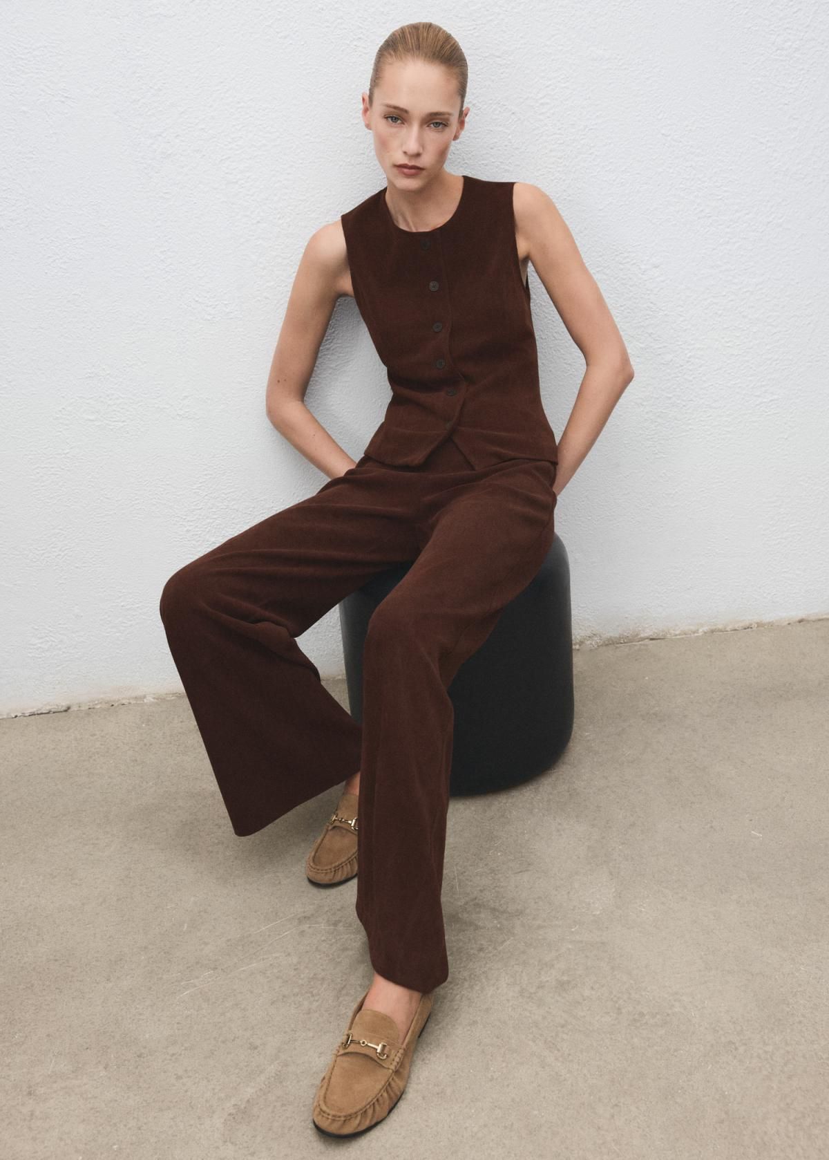 망고 코듀로이 와이드 스트레이트 밴딩 팬츠 17077805 MARRON - 상세 이미지 5