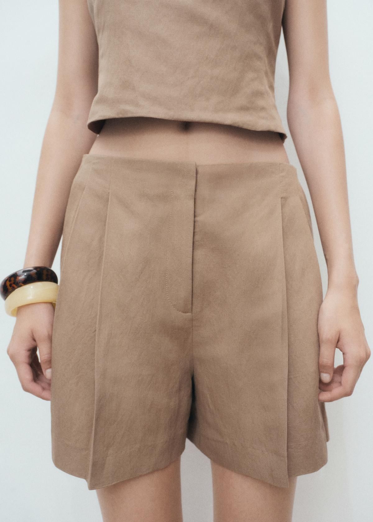 망고 테일러드 린넨 혼방 미디엄 베이지 하이엔드 반바지 17072537 MARRON - 상세 이미지 2