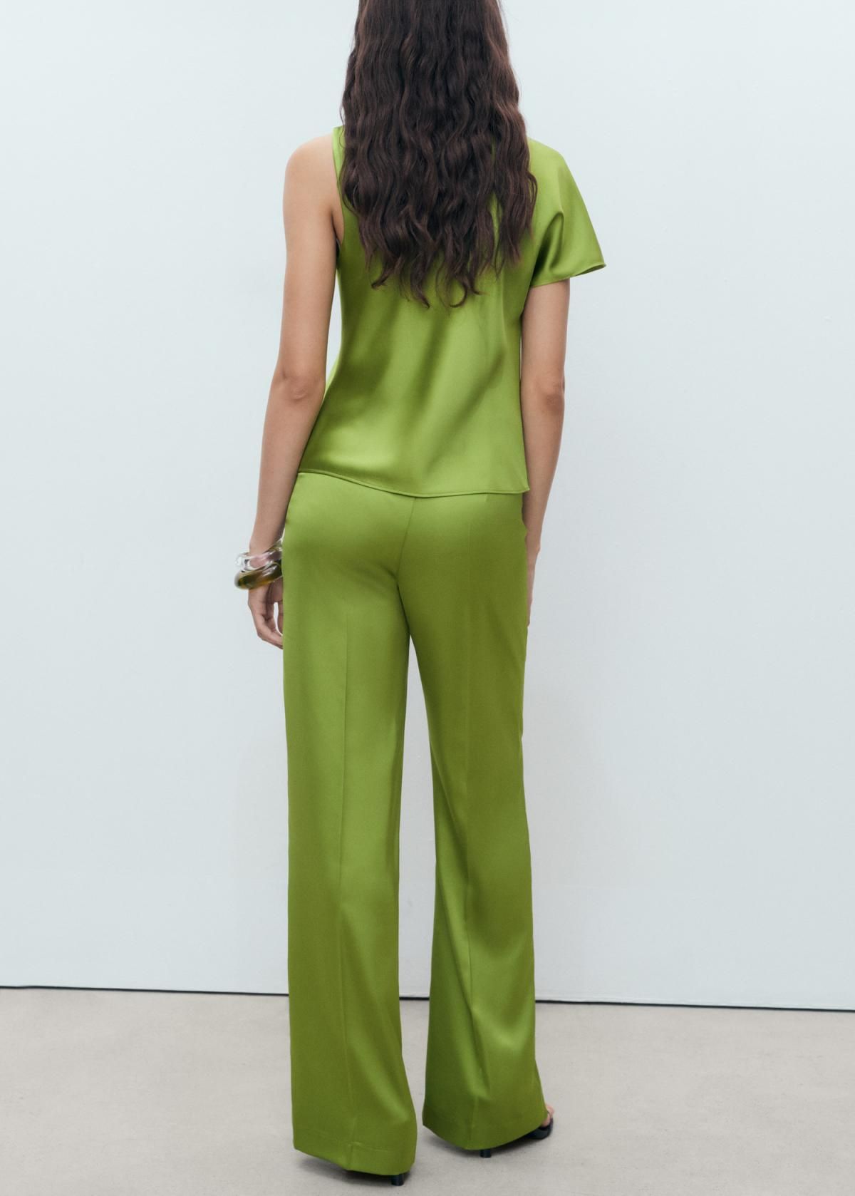 망고 새틴 스트레이트 롱 슬랙스 팬츠 17061125 VERDE - 상세 이미지 3