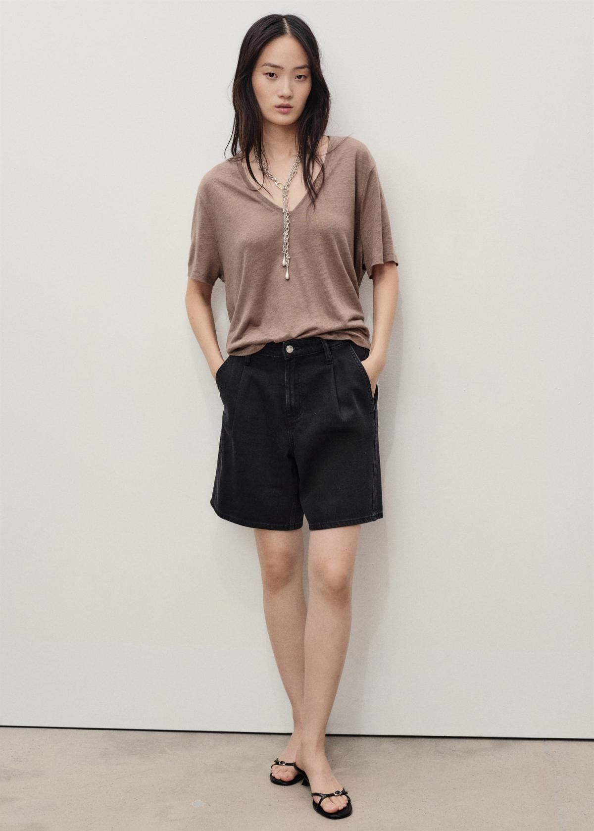 망고 블랙 스트레이트핏 플리츠 데님 버뮤다 팬츠 17091204 DENIM NEGRO - 상세 이미지 3