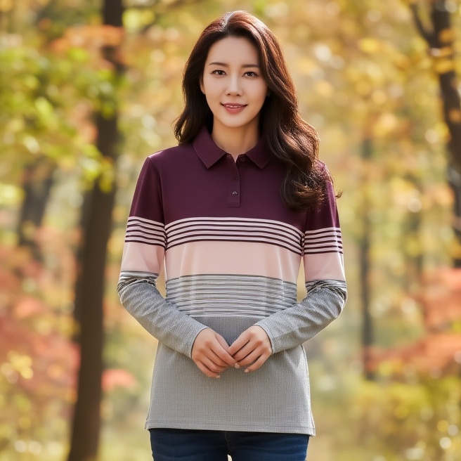 네파 여성 가을 라이프스타일 아웃도어 스트라이프 카라 티셔츠 - 메인 이미지