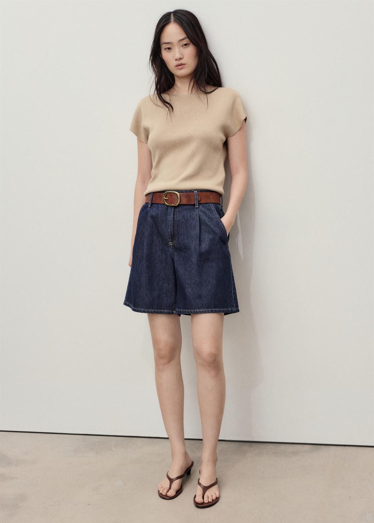 망고 데님 테크니컬 핀턱 미디 반바지 17041190 AZUL - 상세 이미지 3