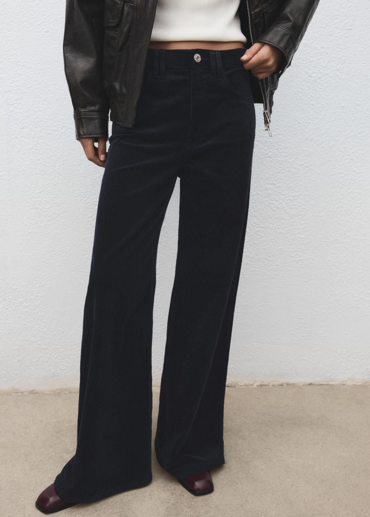 망고 코듀로이 하이웨이스트 와이드 팬츠 17069094 AZUL MARINO - 상품 이미지