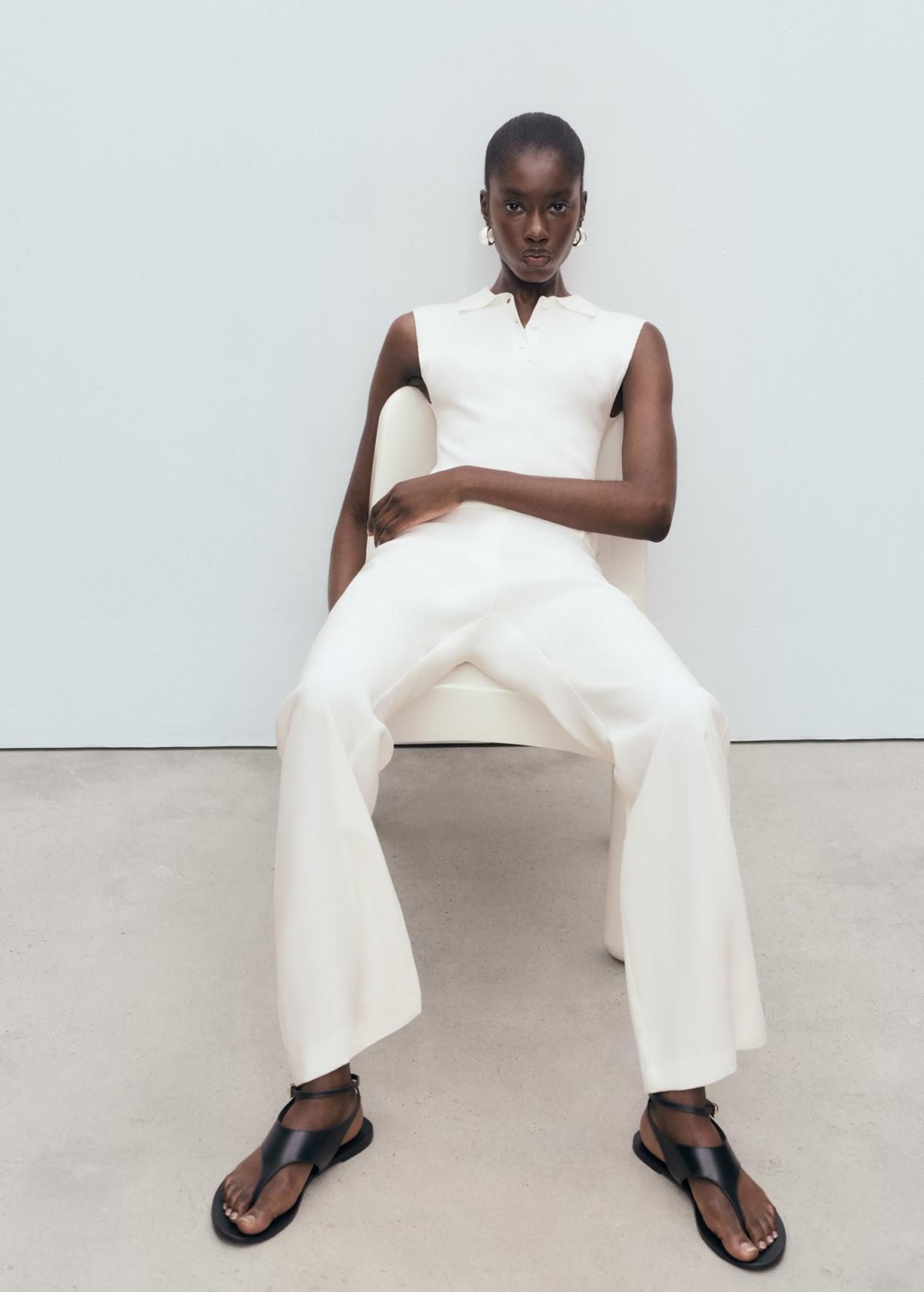 망고 미니멀 스트레이트핏 롱 슬랙스 팬츠 아이보리 17074090 BLANCO - 상세 이미지 5