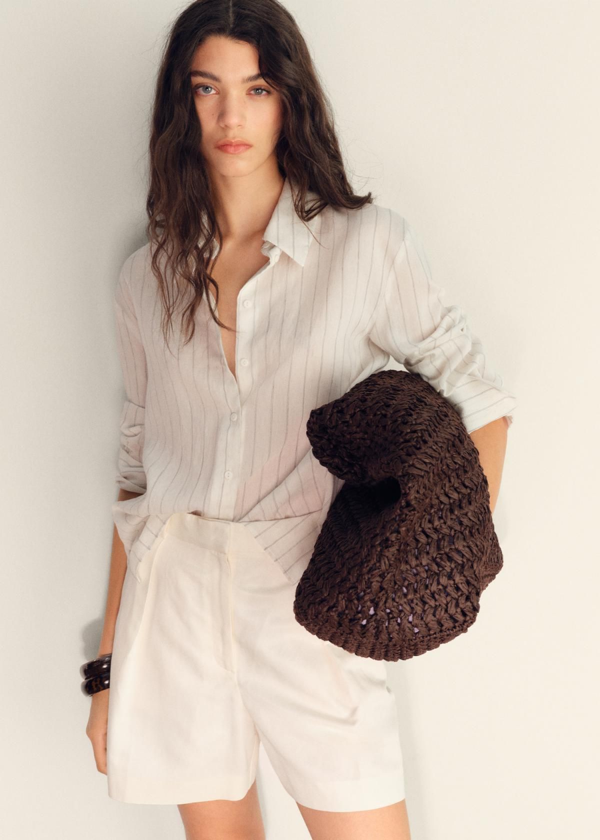 망고 테크니컬 린넨믹스 하이웨이스트 반바지 17071153 BLANCO - 상세 이미지 5