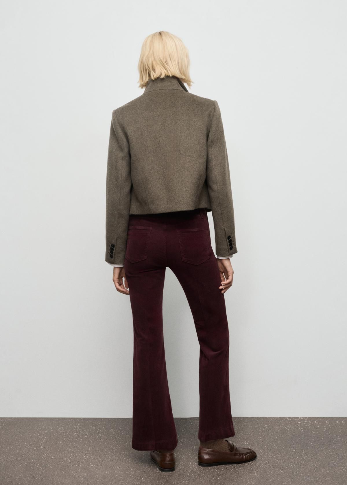 망고 트렌디 미드웨이스트 버건디 코듀로이 플레어 팬츠 17027773 CHOCOLATE - 상세 이미지 3