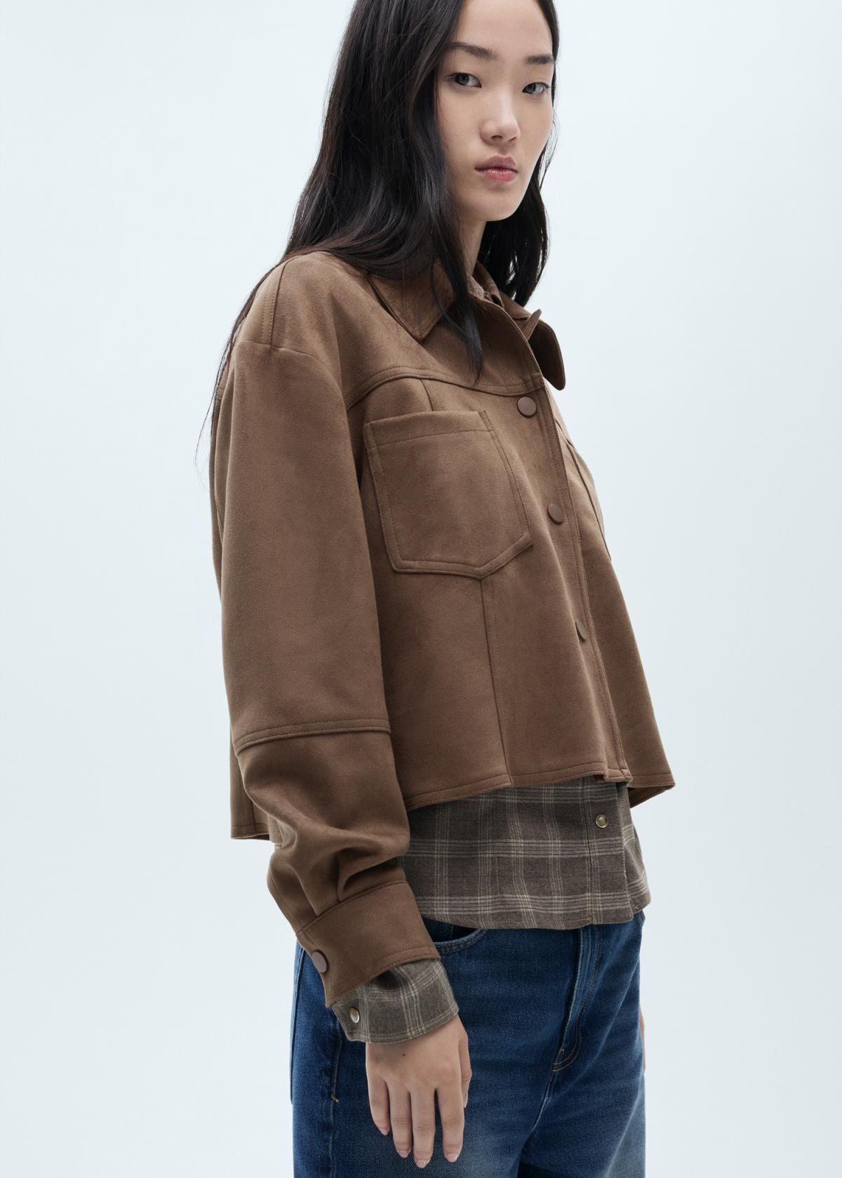 망고 오버사이즈 레더 효과 브라운 크롭 재킷 17137696 MARRON CLARO/PASTEL - 상세 이미지 2